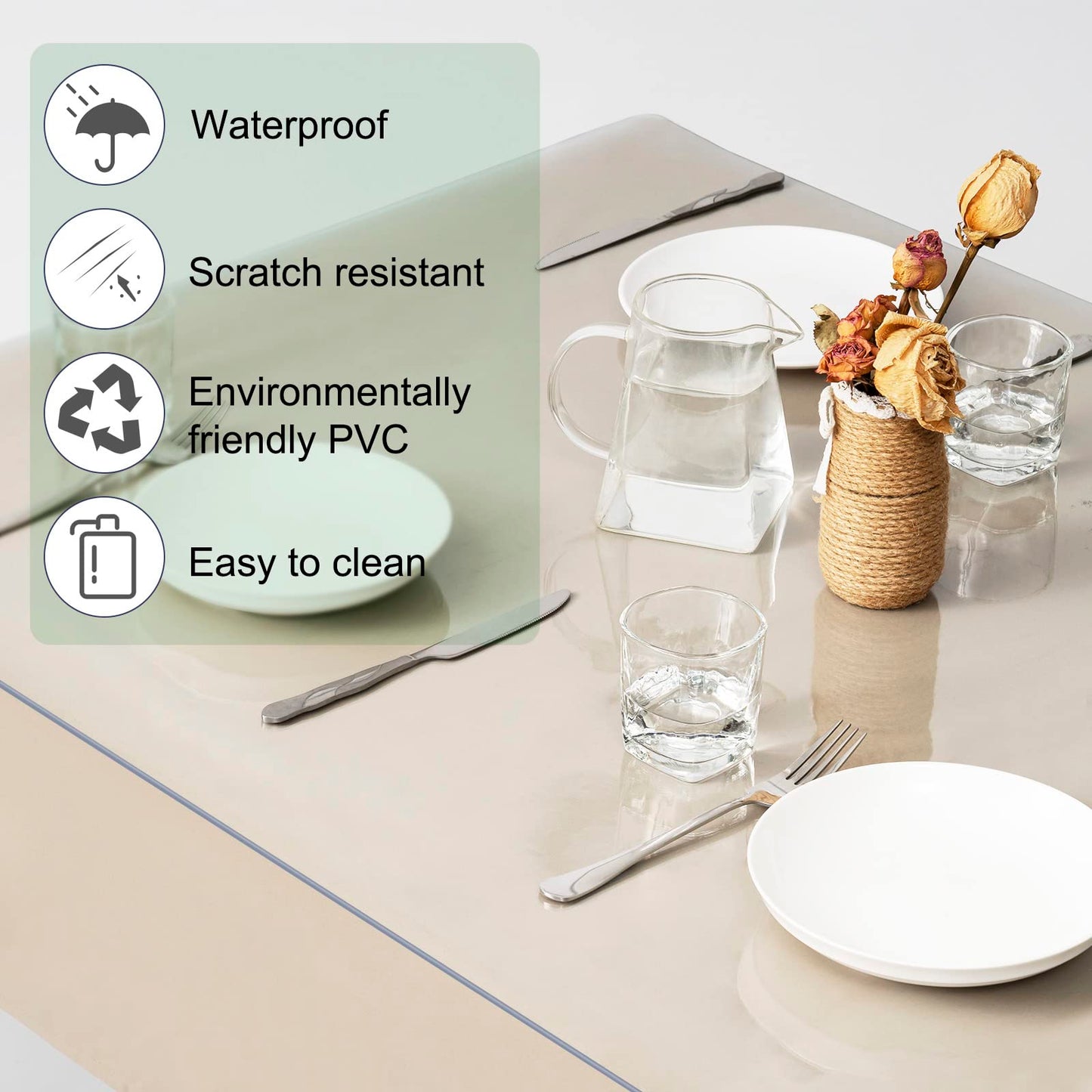 WOLTU Tischdecke 2 mm Wasserdicht Transparent | Durchsichtige Tischfolie aus PVC | Rechteckiger Tischschutz, Schutzfolie Klar Hitzebeständig Abwischbar, 90x180 cm