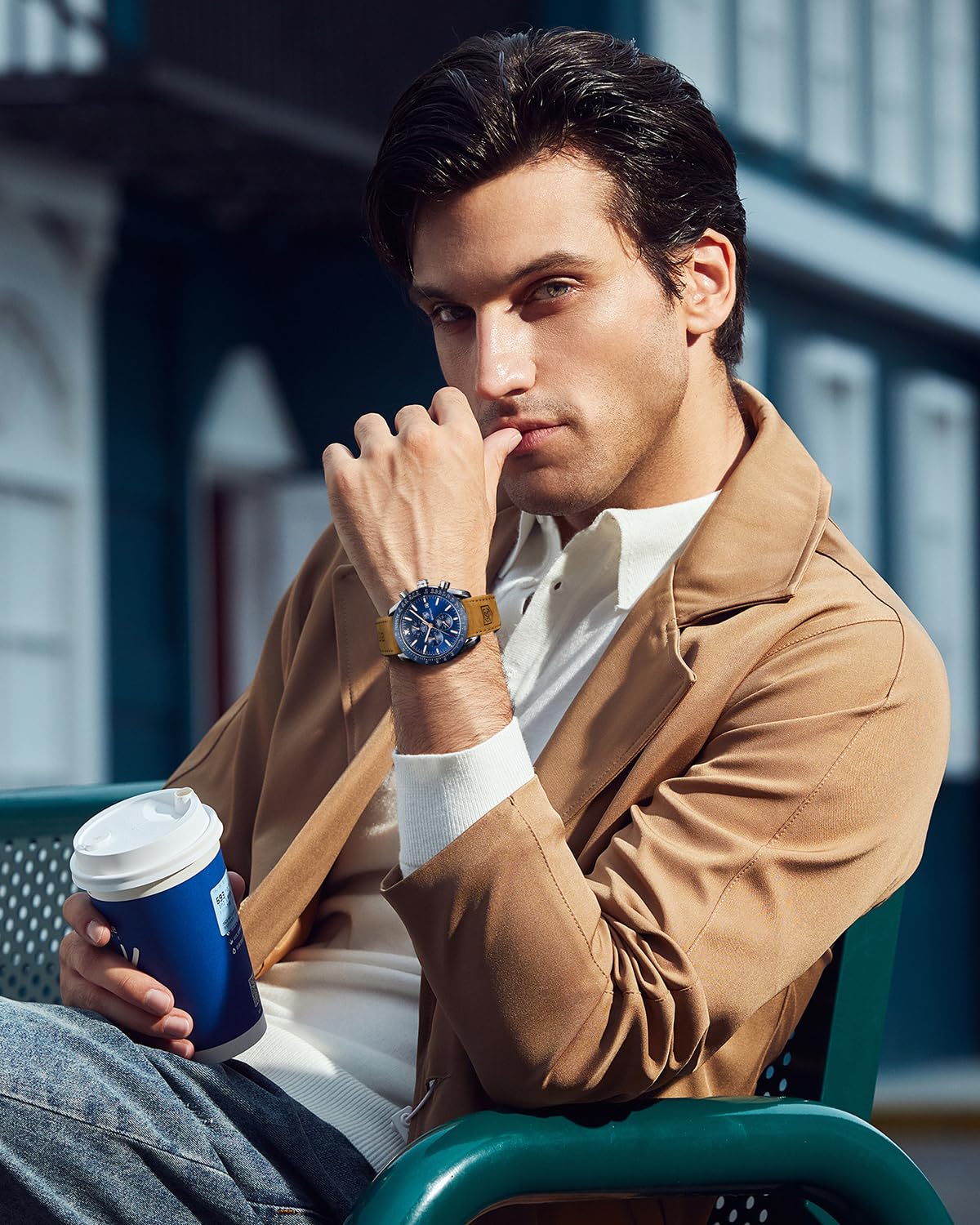 BENYAR Uhren Herren Analog Quarz Chronograph Herrenuhren 30M Wasserdicht Leuchtende Datum Braun Lederband Armbanduhr Lässig Business-Kleid Uhren Elegantes Geschenk fur Männer