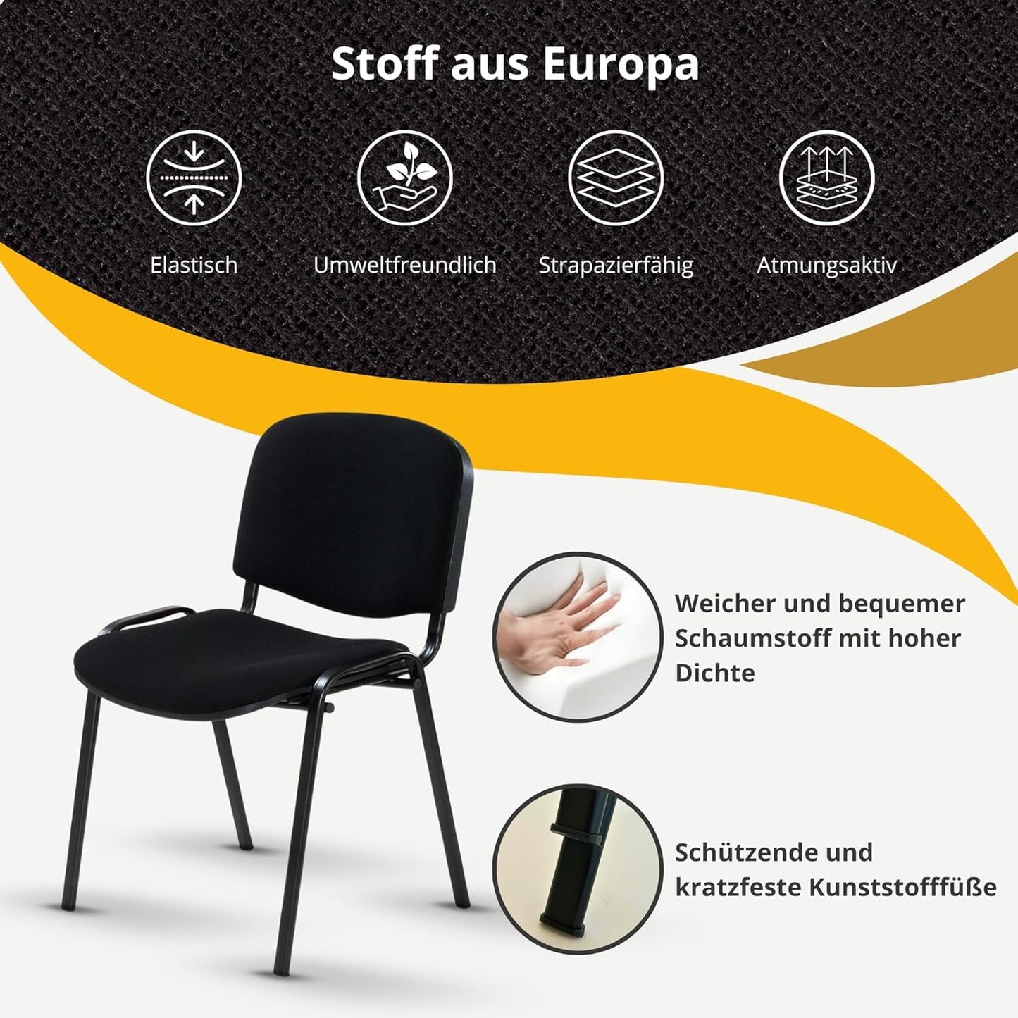 Topsit 8er-Set Stapelbare Besucherstühle Schwarz ohne Armlehnen, Metallgestell für Büro, Rezeption und Konferenz