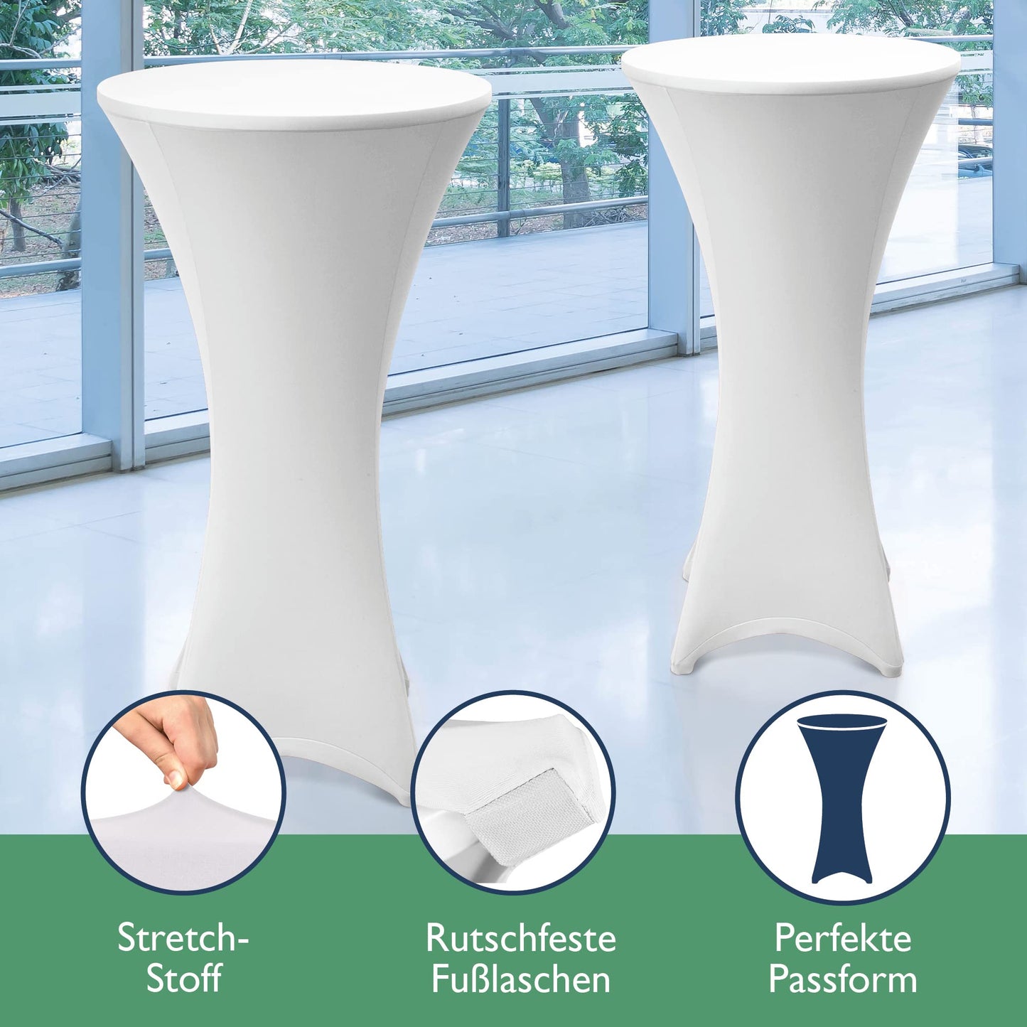 Beautissu Stretch Stehtisch Husse Weiß Ø 70-75 cm Stella – Verstärkung im Fußbereich & 40°C waschbar, rutschfest & bügelfreie Husse für Stehtisch & Bistrotisch als Tisch-Überzug