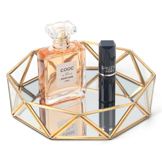 Glas Spiegel Tablett, Gold Tablett, Parfüm Tablett, Make-up Tablett, Dekorative Kosmetik Organizer, Schmuck Organizer für Badezimmer, Schminktisch (Klein)