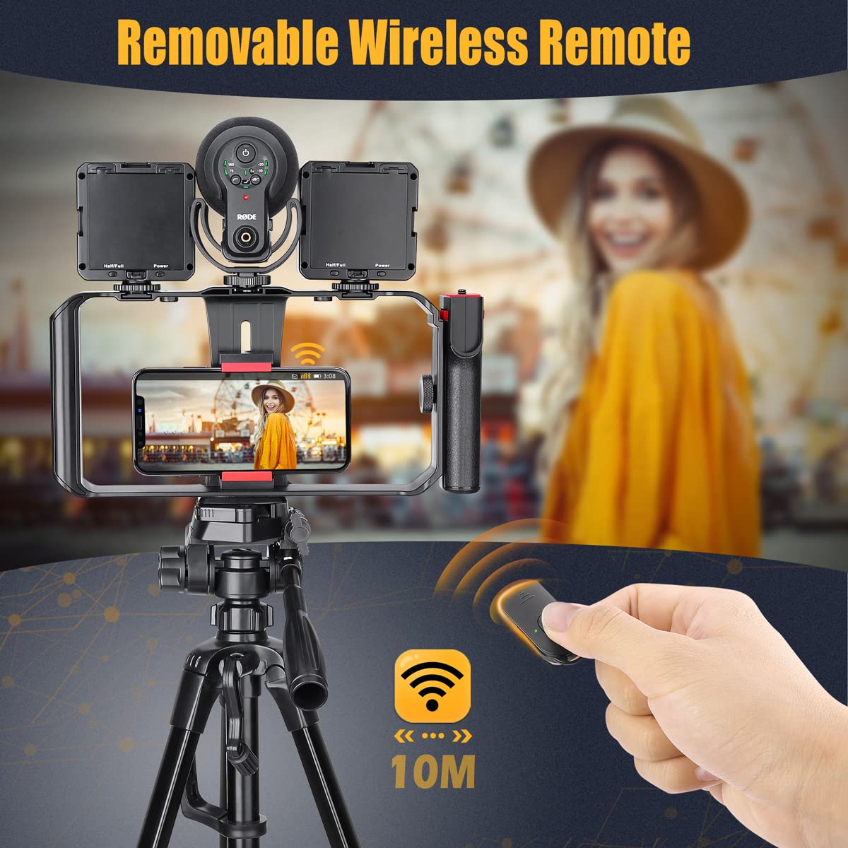 Zeadio Kabellos Smartphone Video Rig, Handgriff Griffstabilisator mit Fernbedienung für Video Maker Filmmaker Videographer, passend für alle iPhone- und Android-Smartphones