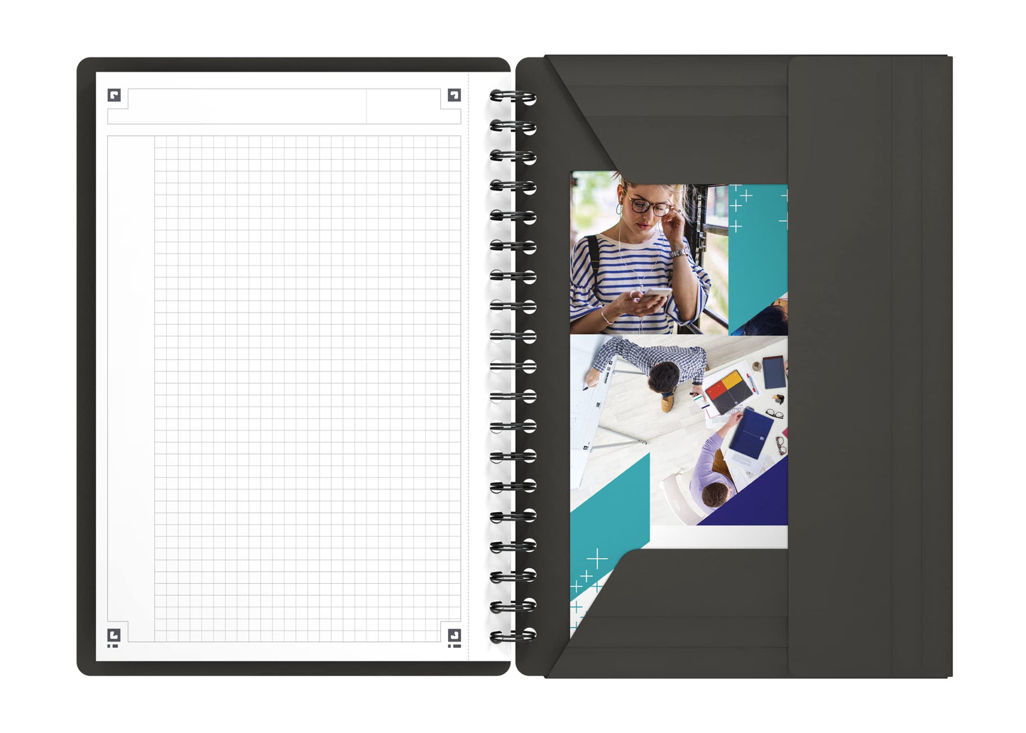 Oxford Meetingbook International B5, kariert, 160 Seiten, mit Gummizugmappe und 3 Einschlagklappen