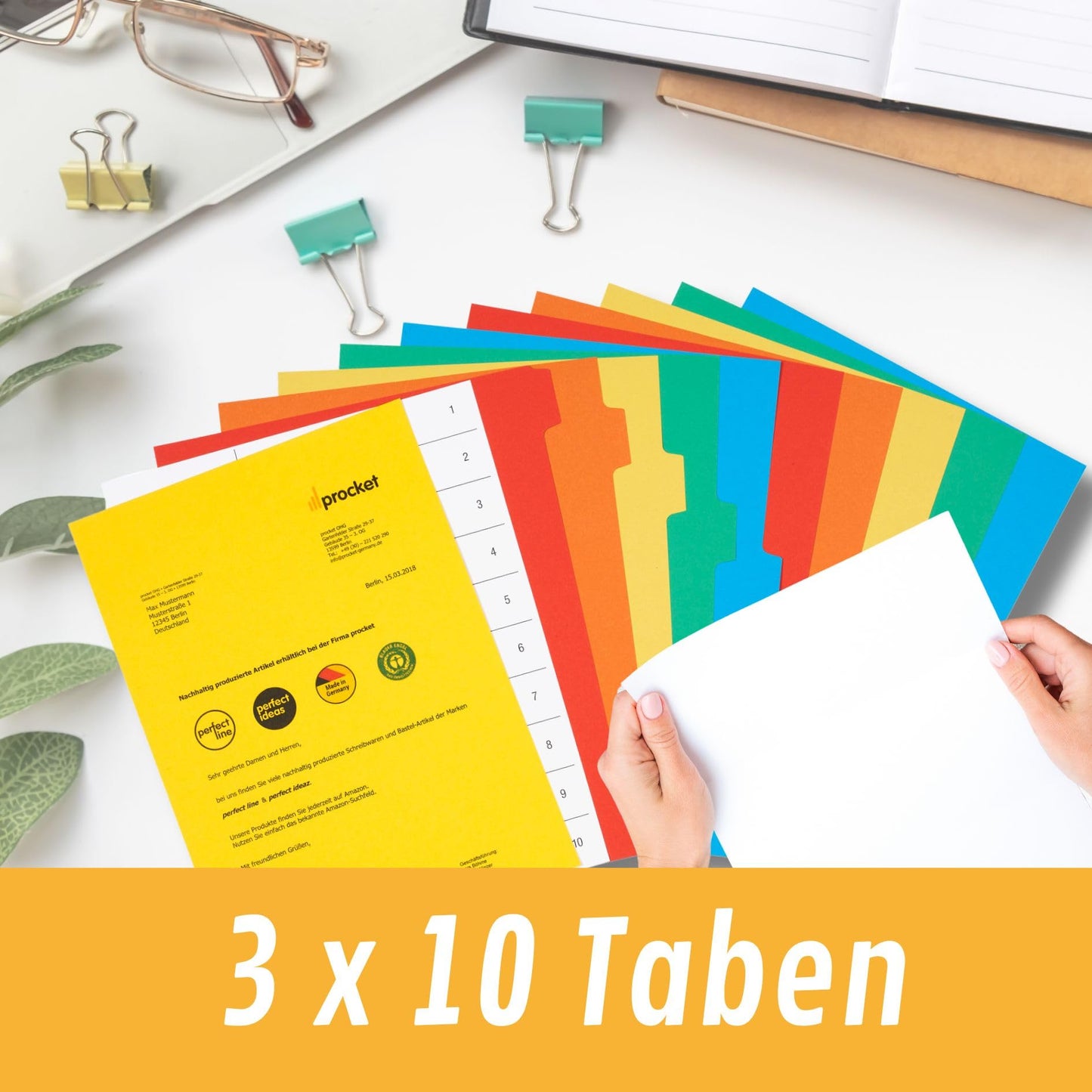 perfect line - Ordner-Register XXL DIN-A4, 10-teilig, 3er Set, Karton, made in Germany, Blauer Engel zertifiziert