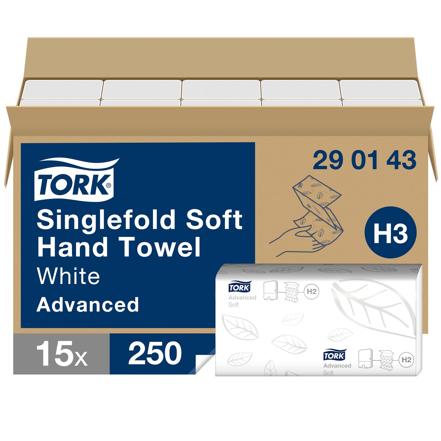 Tork weiche Zickzack Papierhandtücher Advanced 290143 - H3 Falthandtücher für Papierhandtuchspender - saugfähig und reißfest, 2-lagig, weiß - 15 x 250 Tücher