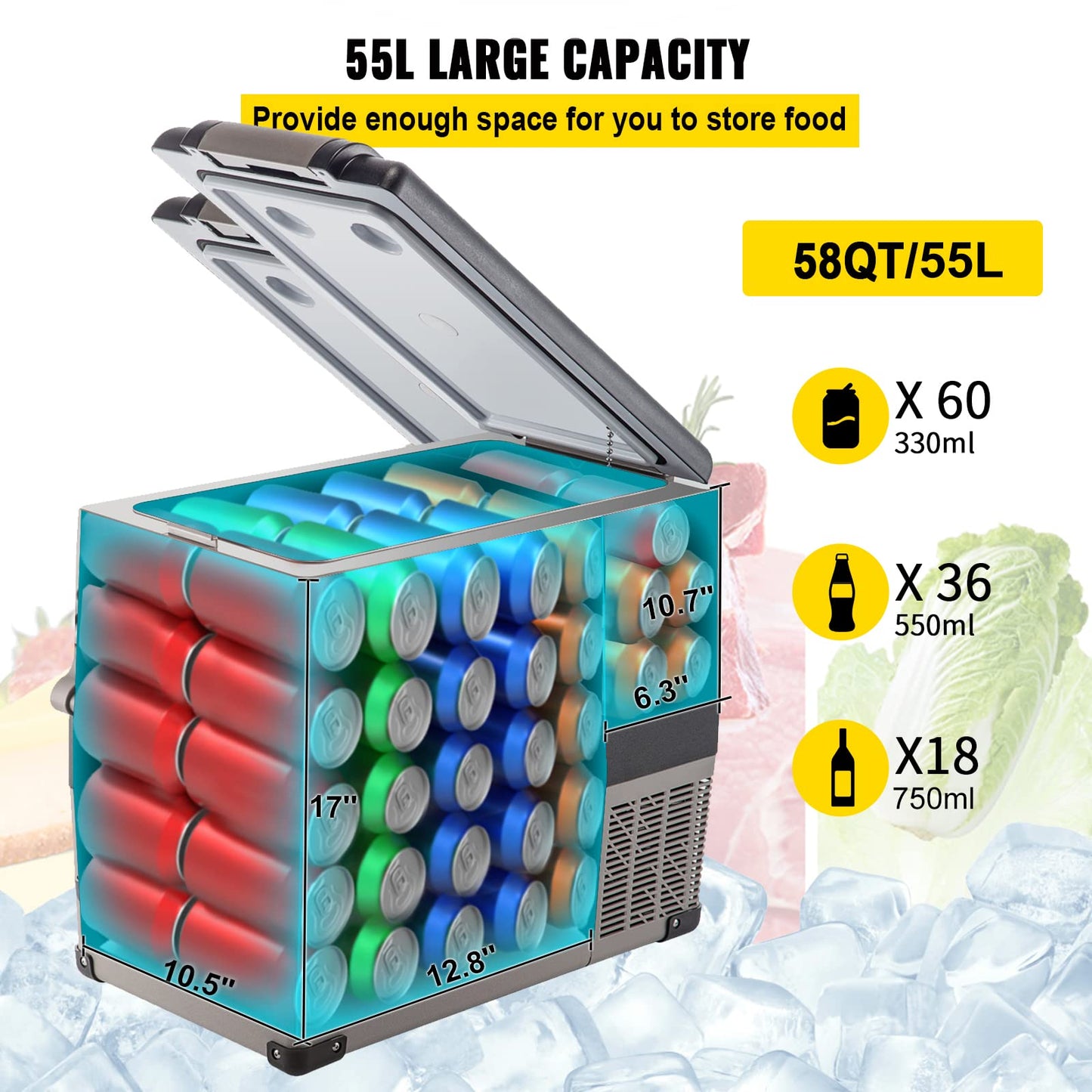 VEVOR Tragbare Kühlbox 55L Auto Kühlschrank 220VMini-Kühlschrank elektrische Gefrierbox klein Gefrierschrank für Auto camping, Lkw, Boot