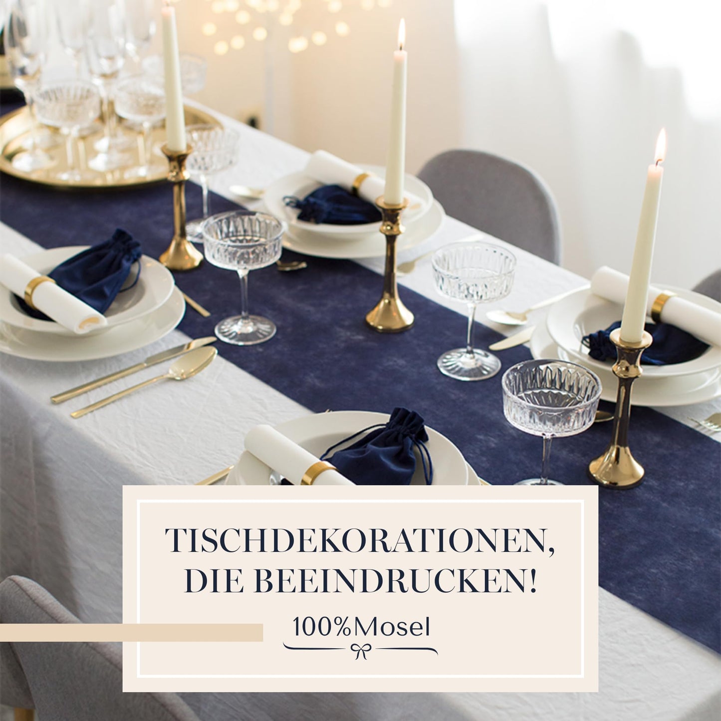 100%Mosel Vlies Tischläufer, in Nachtblau (30 cm x 25 m), dekoratives Tischband, edle Tischdeko für Geburtstage & Hochzeiten, Bunte Dekoration zu besonderen Anlässen