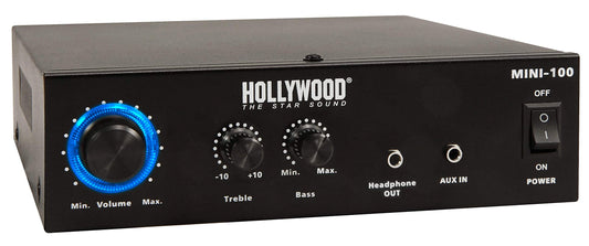 HOLLYWOOD the Starsound - HiFi-Verstärker Mini 100 | 230V oder 12V | HiFi Endstufe 100W Musikleistung | AUX IN 3,5mm | Stereo Cinch-Eingang für Anlage Party Musik