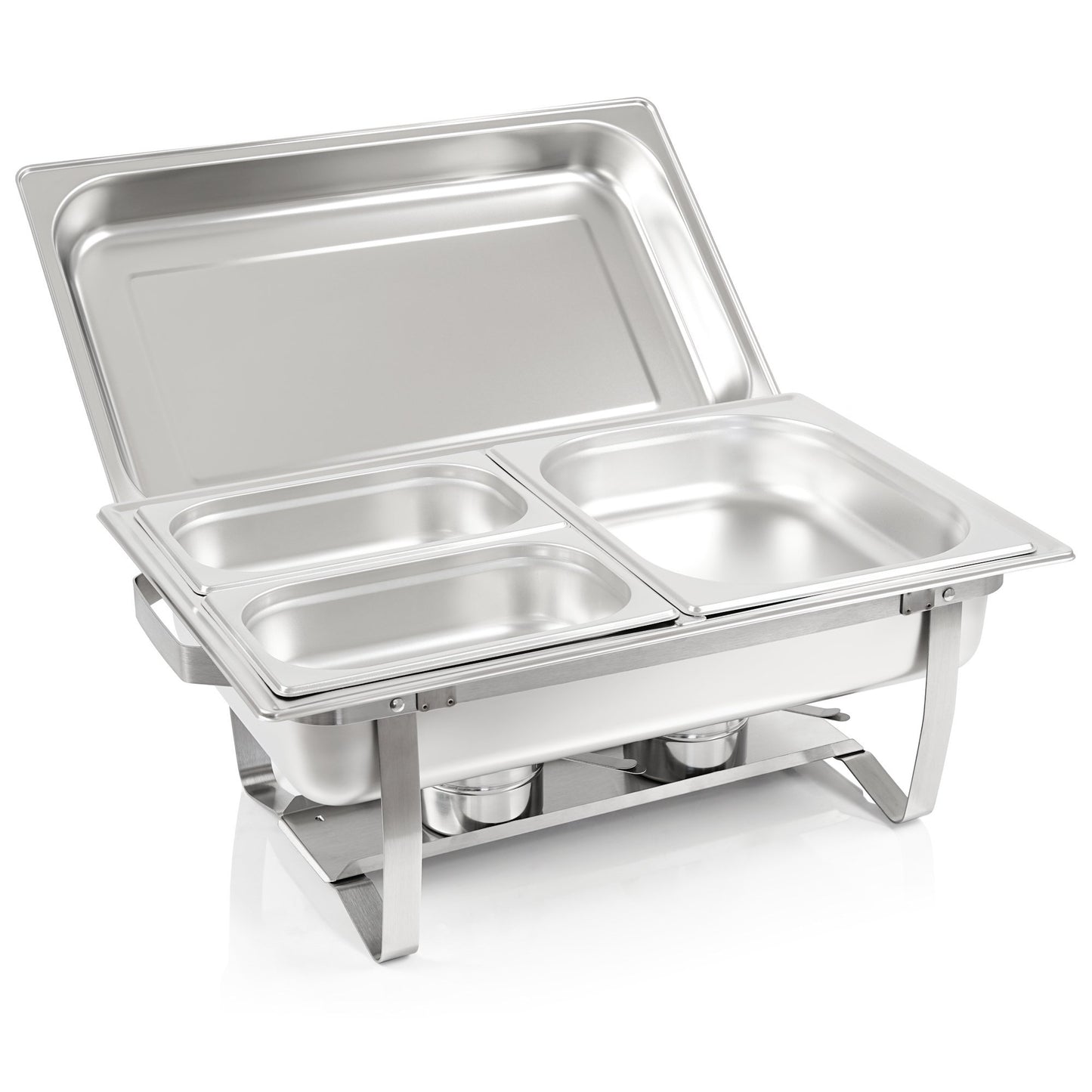 Mahlzeit Chafing Dish Profi Set Montpellier, 3X Edelstahl Warmhaltebehälter, 21-TLG Speisewärmer, Wärmebehälter, Rechaud, Speisenwärmer, für Catering, Buffet und Party