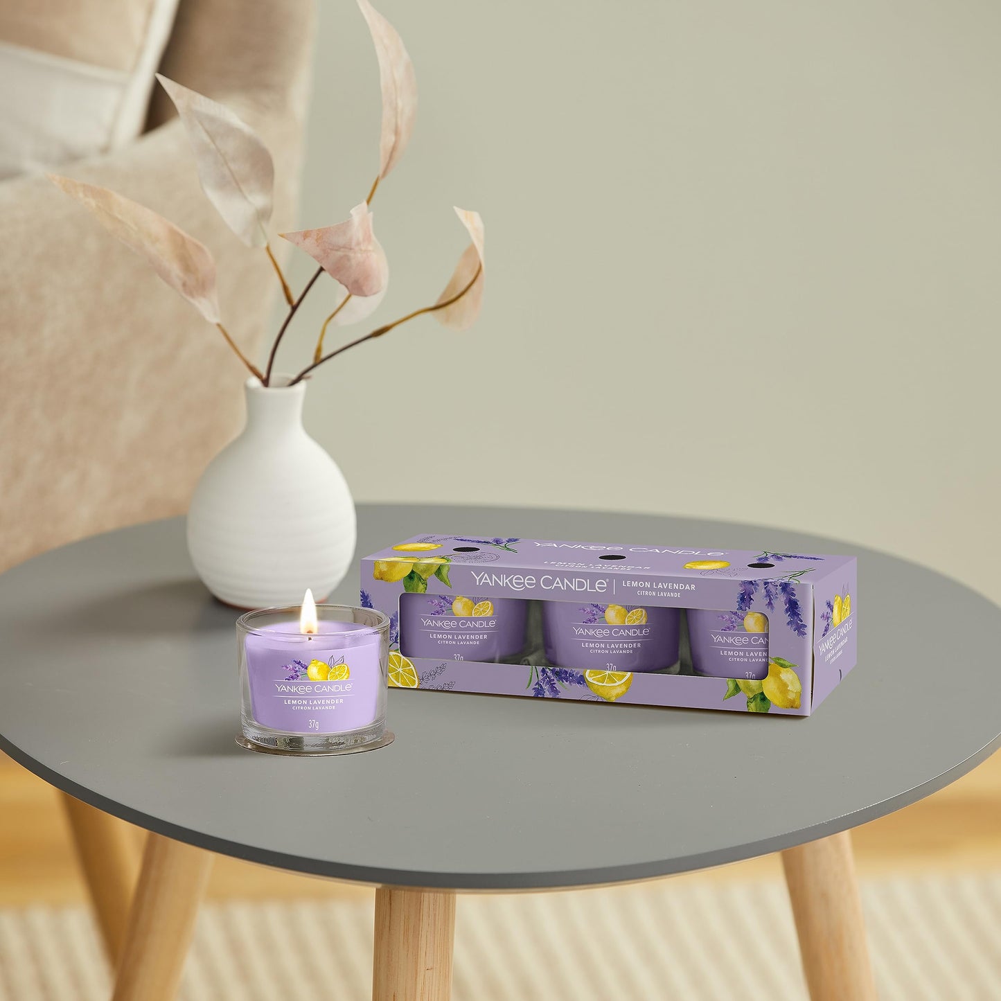 Yankee Candle Duftkerzen-Geschenkset | Votivkerzen mit Lemon Lavender | Soja-Wachs-Mix | 3 Teile