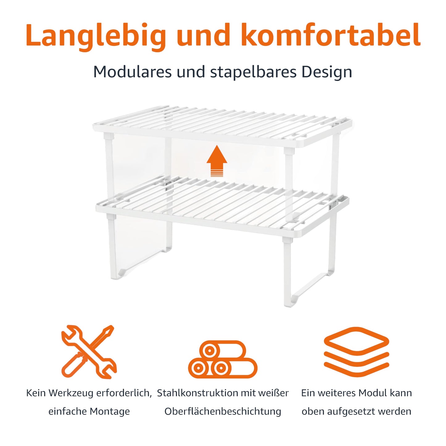 Amazon Basics Legierter Stahl Aufbewahrungsregale für die Küche, stapelbar, Weiß