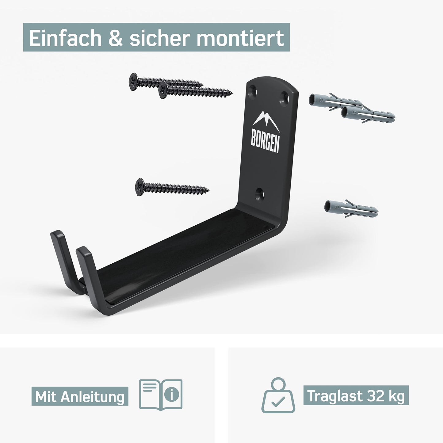 Borgen Fahrrad Wandhalterung mit 30 kg Tragkraft - 3er Set -Pedal Fahrradhalterung Wand für E-Bike, MTB und Rennrad