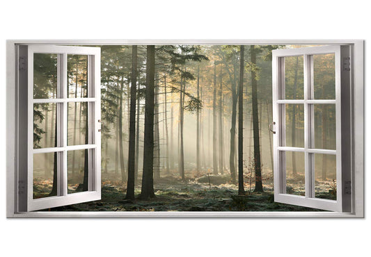 murando Wandbild Mega XXXL Fensterblick Einteiliger XXL-Format Kunstdruck zur Selbstmontage Leinwandbilder moderne Bilder DIY Wanddekoration Wohnung Deko Wald Nebel c-C-0378-ak-e