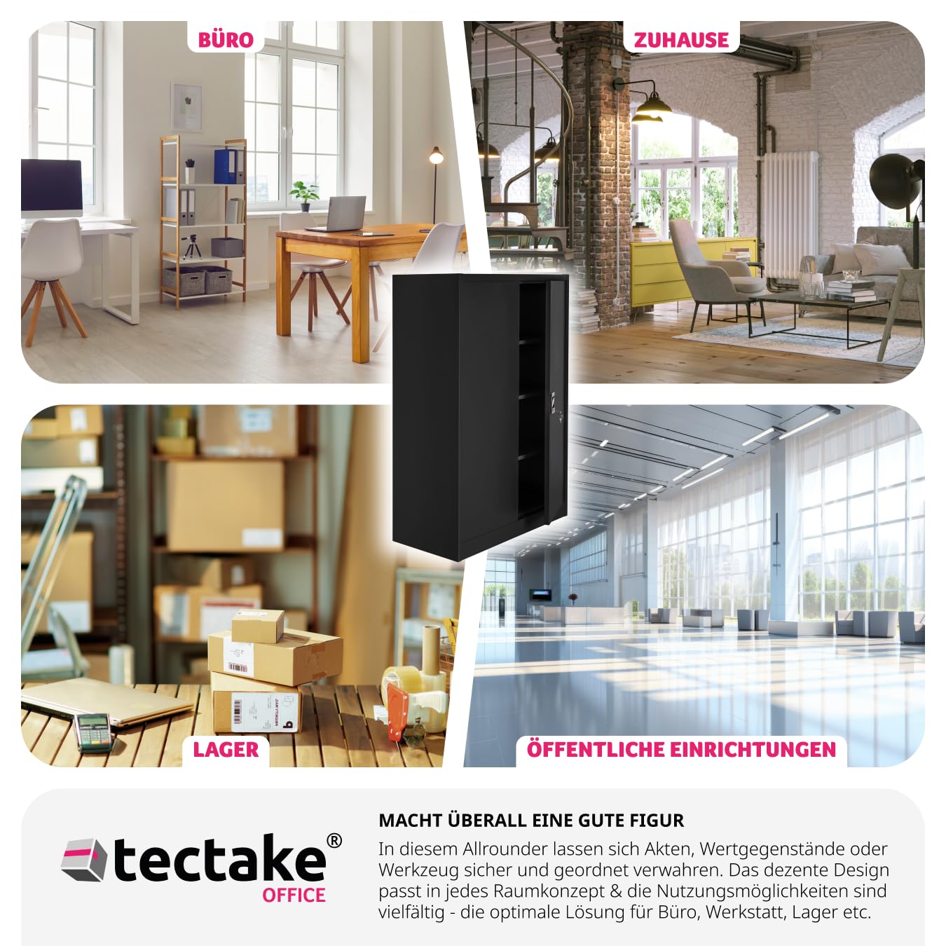 tectake 800598 - Aktenschrank, 3 individuell höhenverstellbare Einlageböden, Leichte Montage - Diverse Modelle (140x90x40 cm | Nr. 402937)