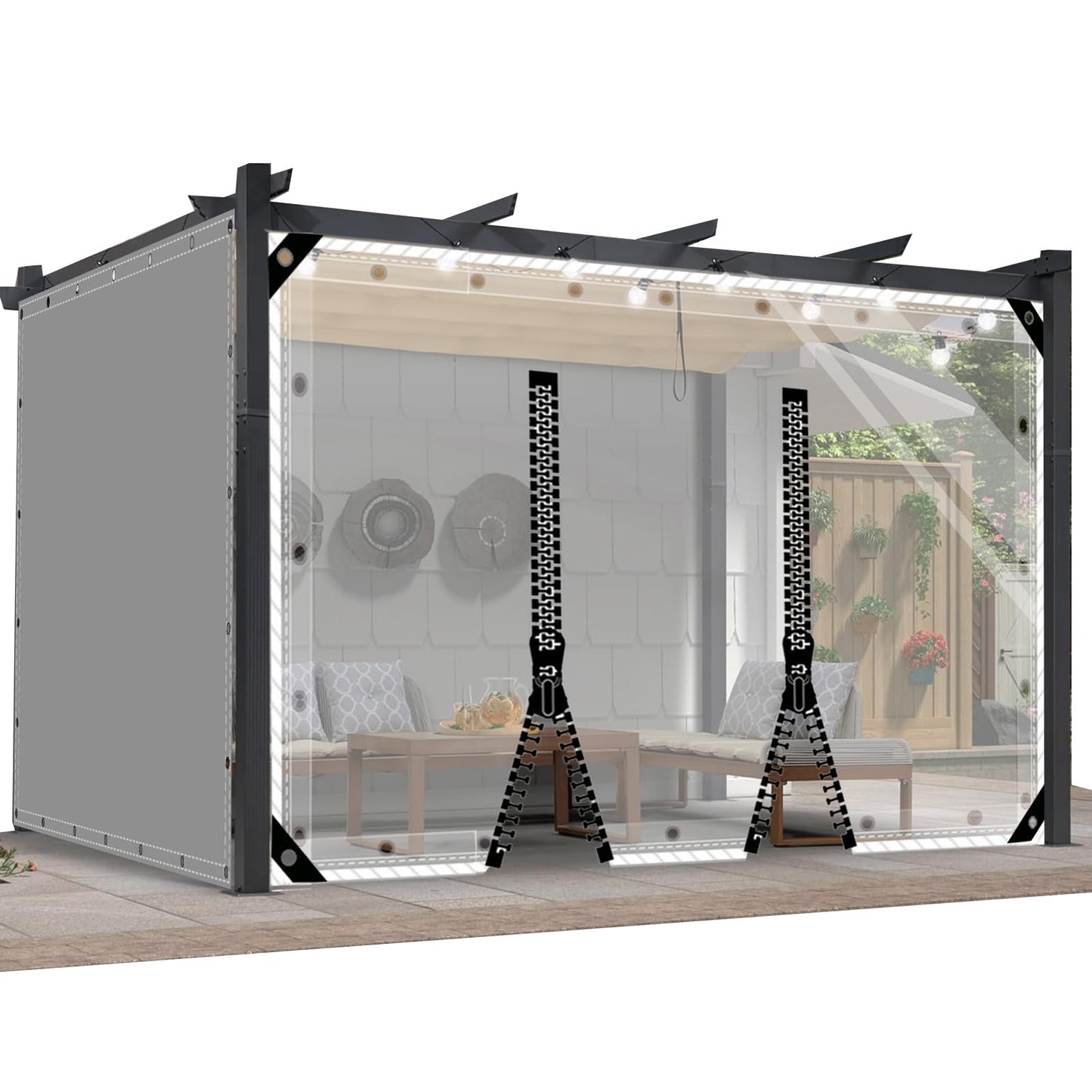 AMXFS Outdoor Vorhang mit Ösen Wetterfest Plane aus PVC H1,8m*L1,2m Windschutz Regenschutzplane Terrassenplane 0,5mm Planen outdoorvorhänge für Pavillon Wintergarten,Transparent & 2 RV