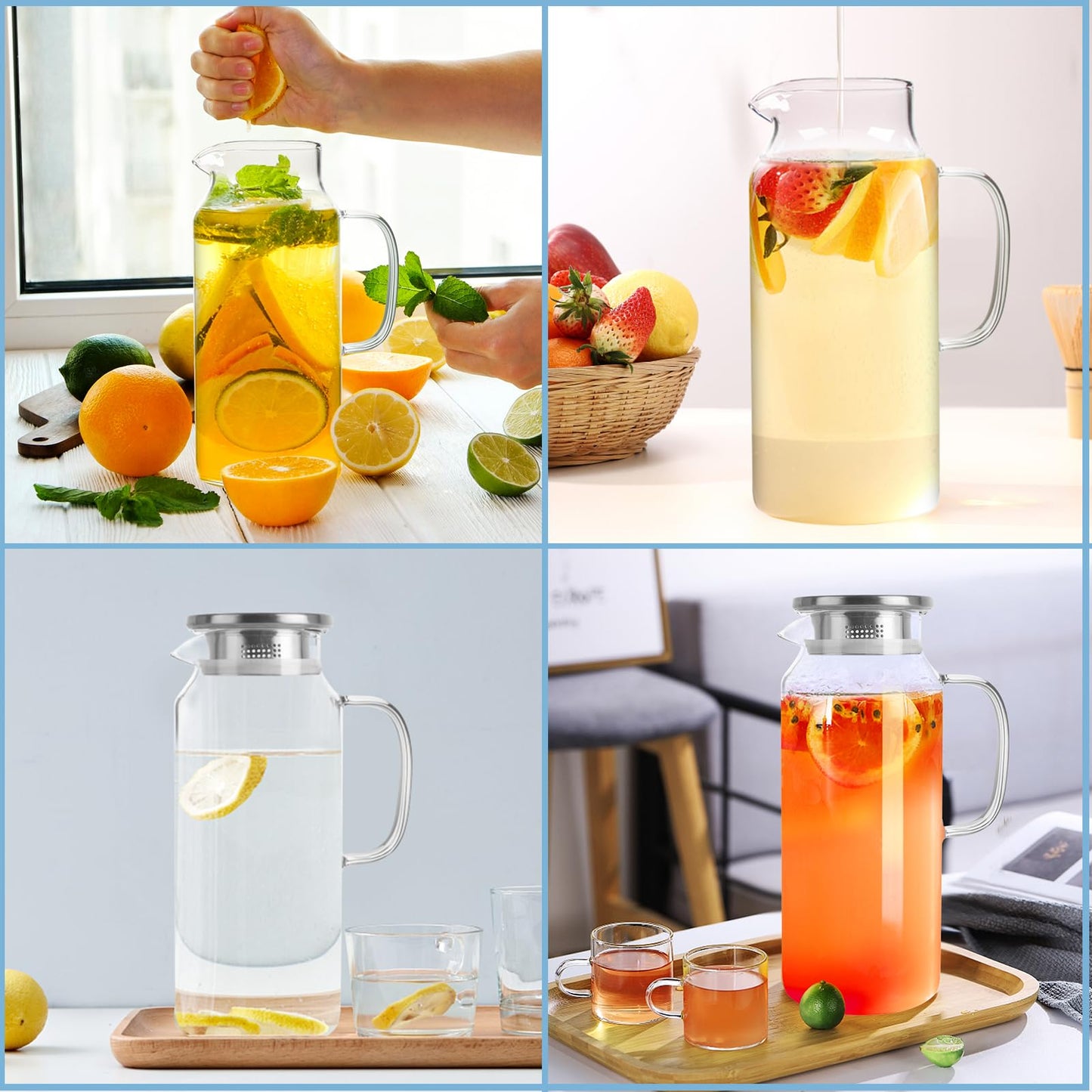 Yirilan 2 Liter 71 Unzen Karaffe,Glaskaraffe,Glaskanne,Wasserkaraffe mit Deckel,Karaffe Glas mit Deckel,Wasserkrug,Glaskrug,Wasser Karaffen