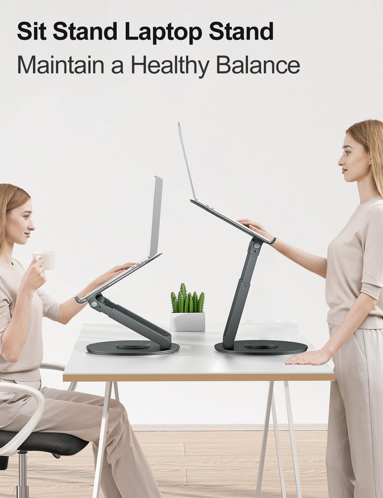 Laptop Ständer Höhenverstellbar mit 360° Drehbarer Basis, Ergonomisch Laptopständer, Laptop Erhoehung Fuer Schreibtisch, Standing Laptop Stand Computer Ständer mit MacBook Pro, Laptops 10–17"-Grau