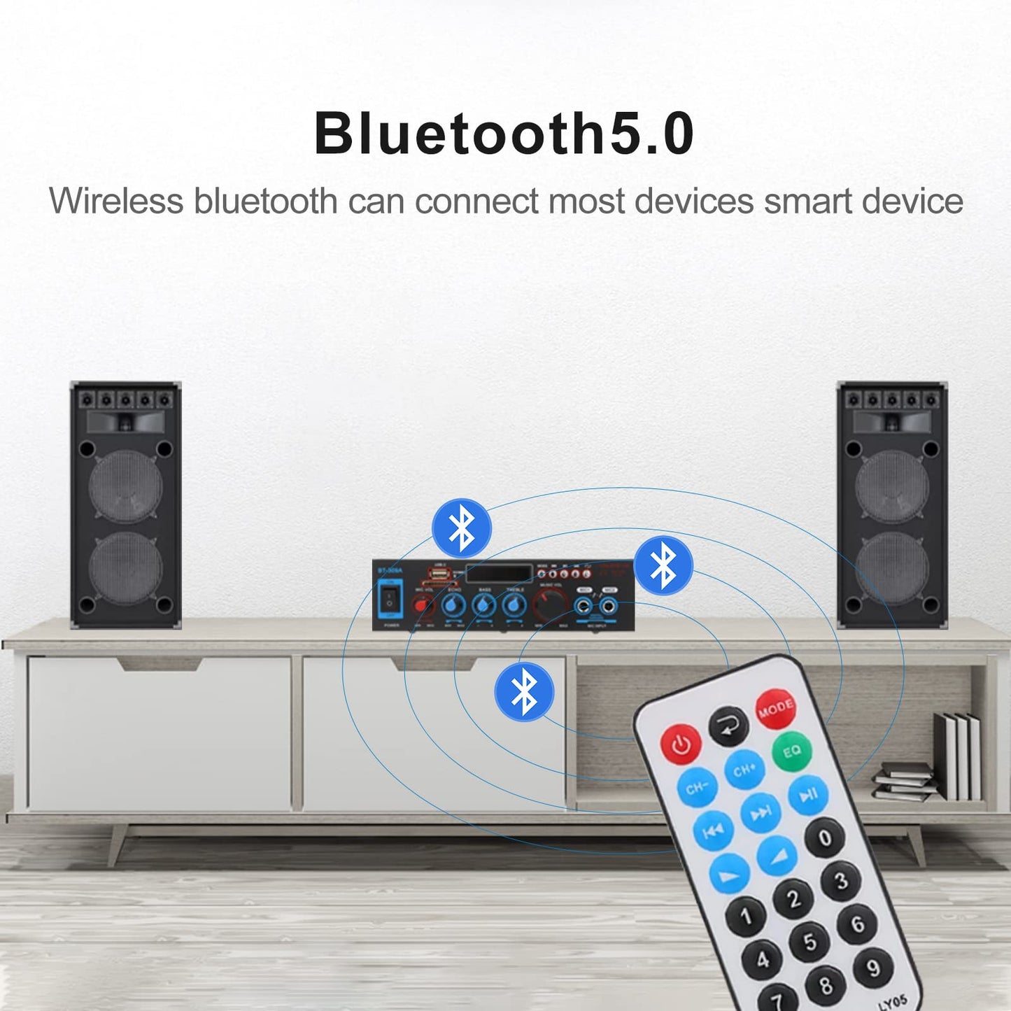 Etlephe Mini Verstärker, 800W Hi-Fi-Verstärker, Stereo-Verstärker Bluetooth 5.0, 12 V 220 V, UKW-Radio, tragbare SD-Karte/USB-Eingang/UKW-Radio für Zuhause oder Auto
