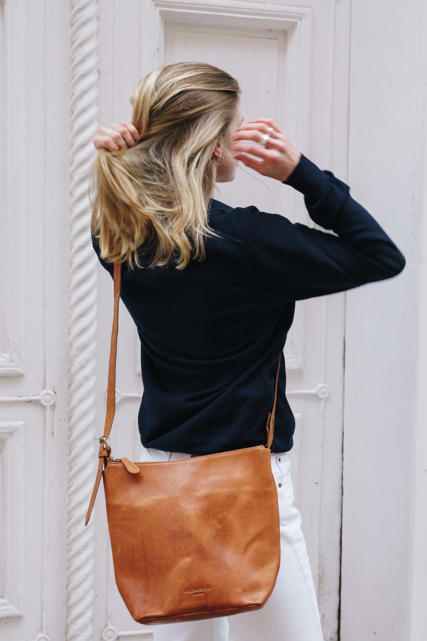 Holzrichter Berlin Shopper No 2-1 (M) Cognac - Damen Vintage Hobo Handtasche & Schultertasche handgefertigt aus Premium-Leder