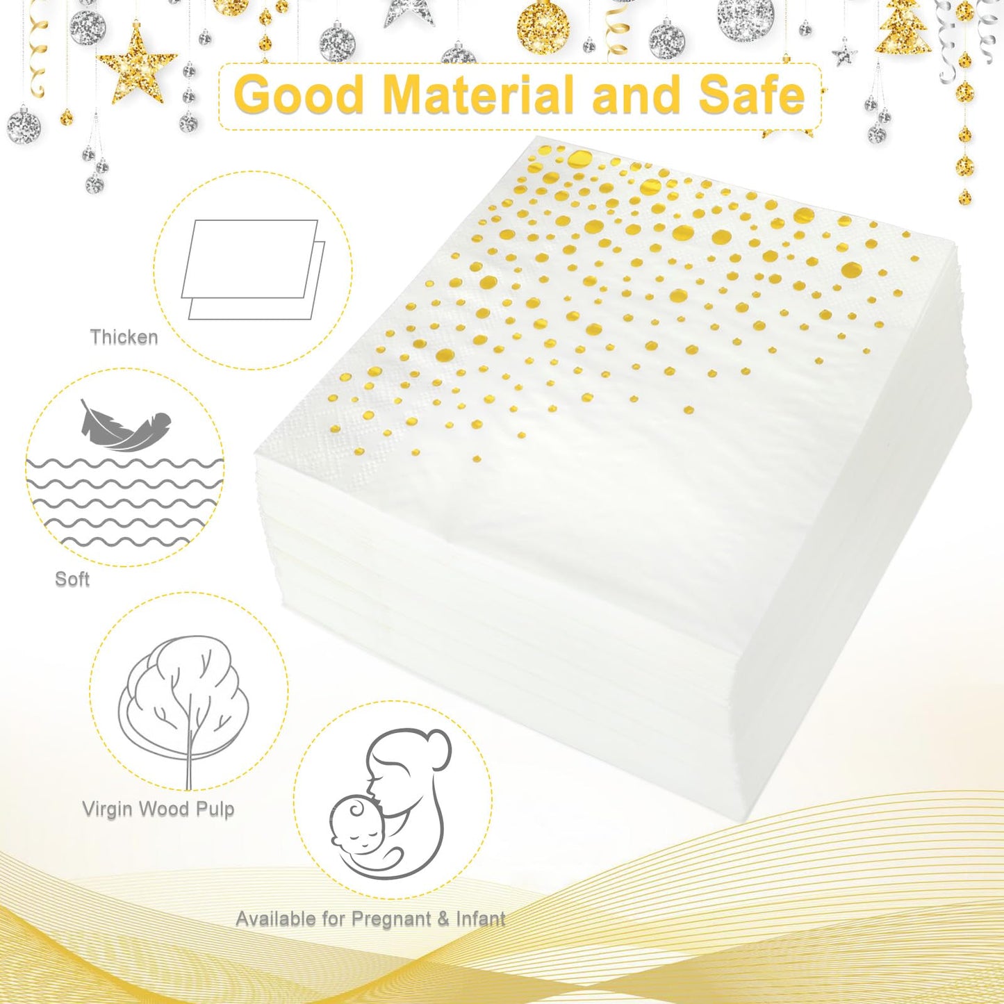60 Stück Weiß Gold Gepunktet Party-Servietten,Servietten Gold Dots Papierservietten Golden Foiled Papierservietten Weiß mit Goldenen Cocktail-Servietten Party-Servietten Abendessen Servietten,33x33cm