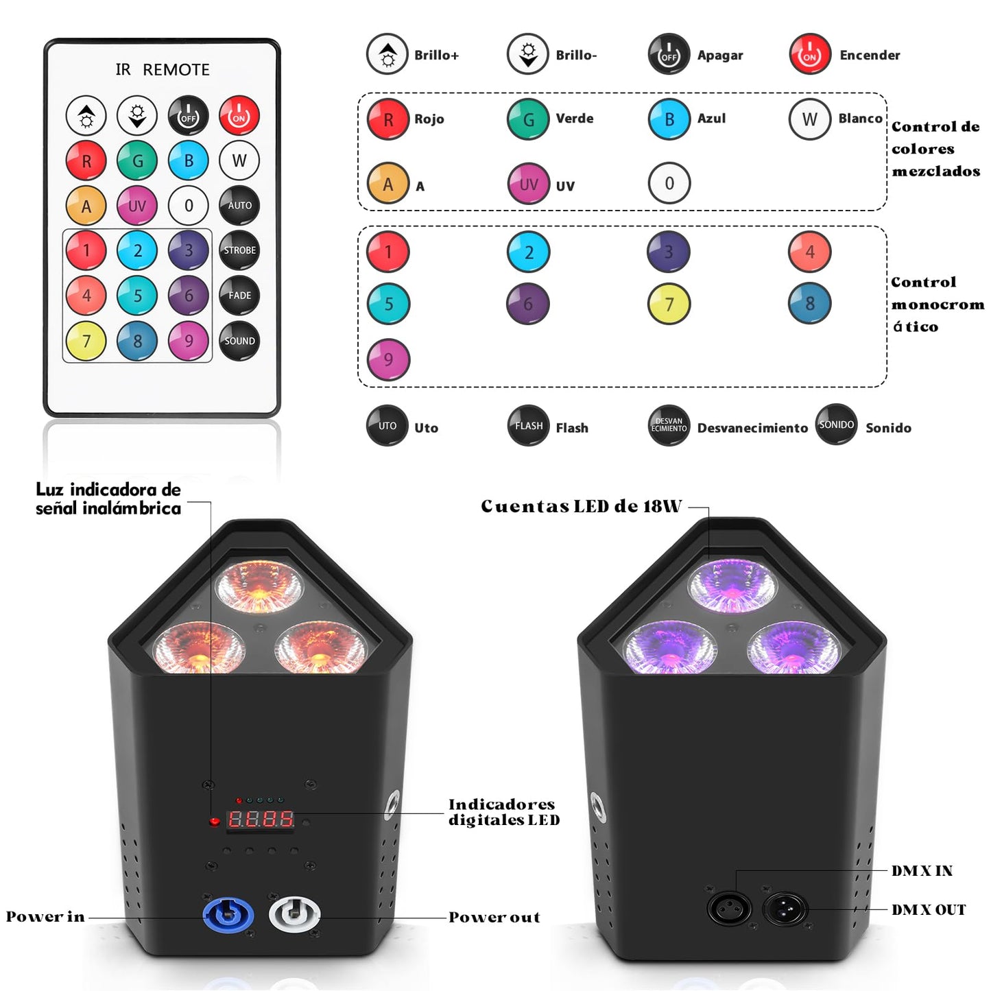 Rtktoup 3 * 18W Akku LED Par Licht, RGBW+UV 6 In 1 Wiederaufladbarer Bühnenstrahler, Disco Partylicht mit Infrarot Fernbedienung/2,4 GHz Wireless/APP, geeignet für Bühnen Festivals Party Club