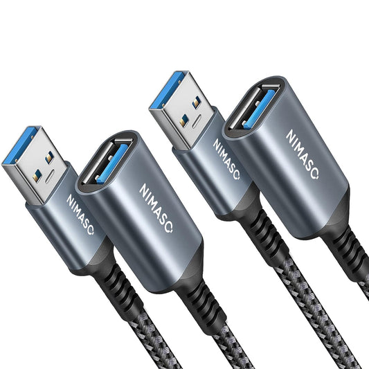 NIMASO USB Verlängerung Kabel 2 Stück 2M, USB 3.0 Verlängerungskabel A Stecker auf A Buchse mit Nylon Stoffmantel,5Gbps ultraschnelle Übertragung für Kartenlesegerät,Tastatur, Drucker, Scanner, Kamera