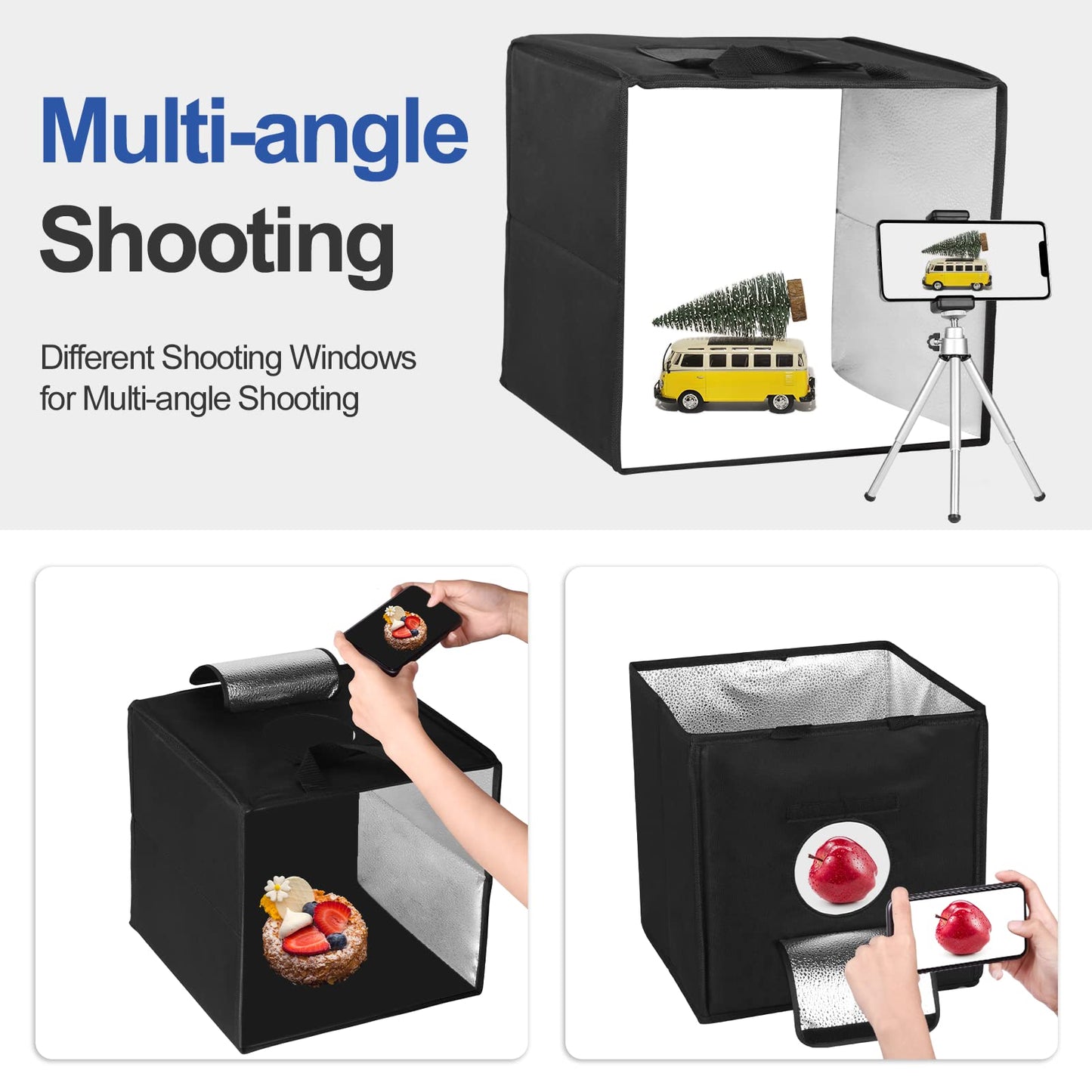 EMART Fotostudio Lichtbox, 30x30x30 cm Fotobox zum Fotografieren, Foto Studio Set 120 LED-Licht und 6 Wasserdichten Hintergründen für Produktfotografie, Schmuck und kleine Gegenstände