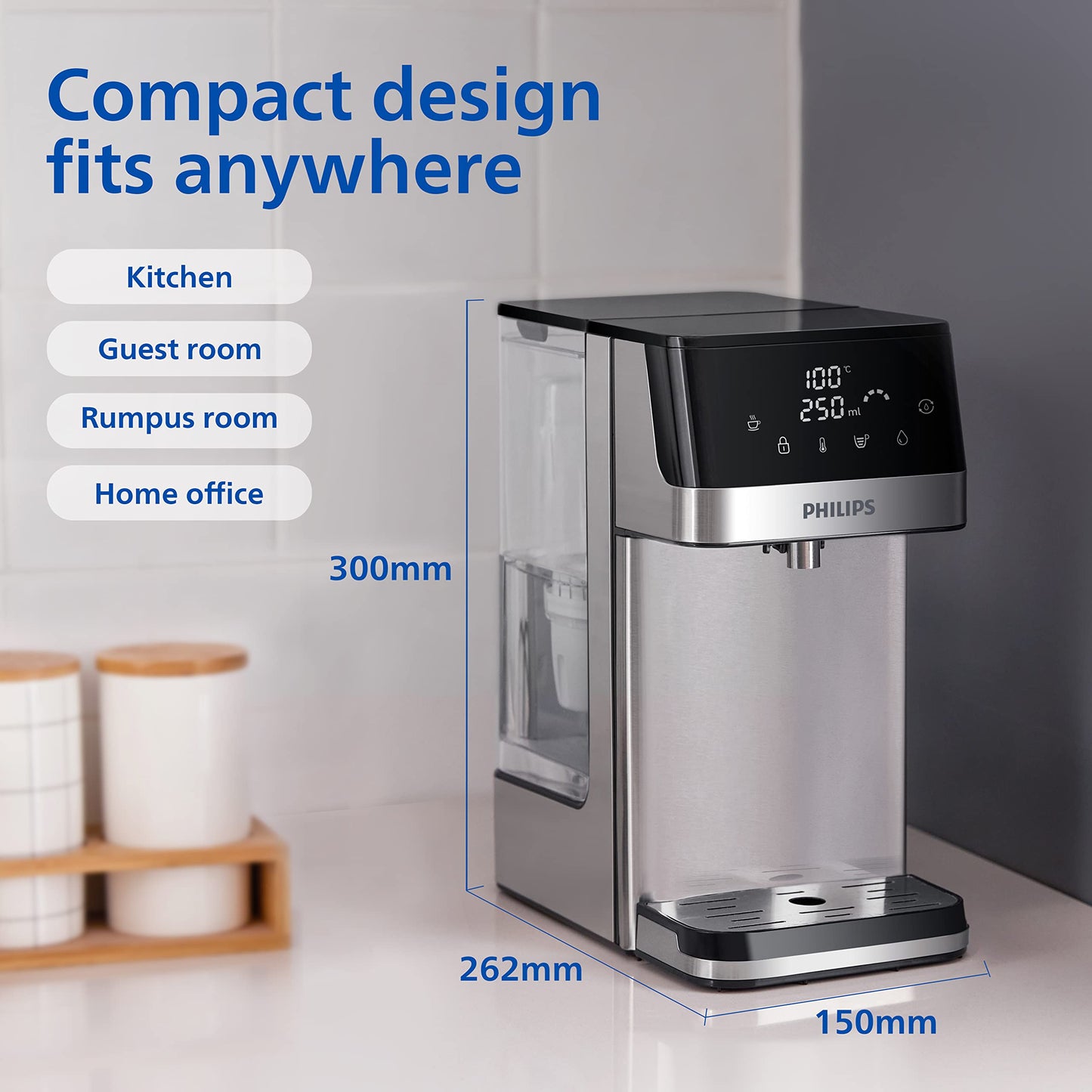 Philips Wasser Station, Spender für gefiltertes heißes Wasser, 2.2 L Fassungsvermögen, 6 Temperaturvoreinstellungen, Touchscreen