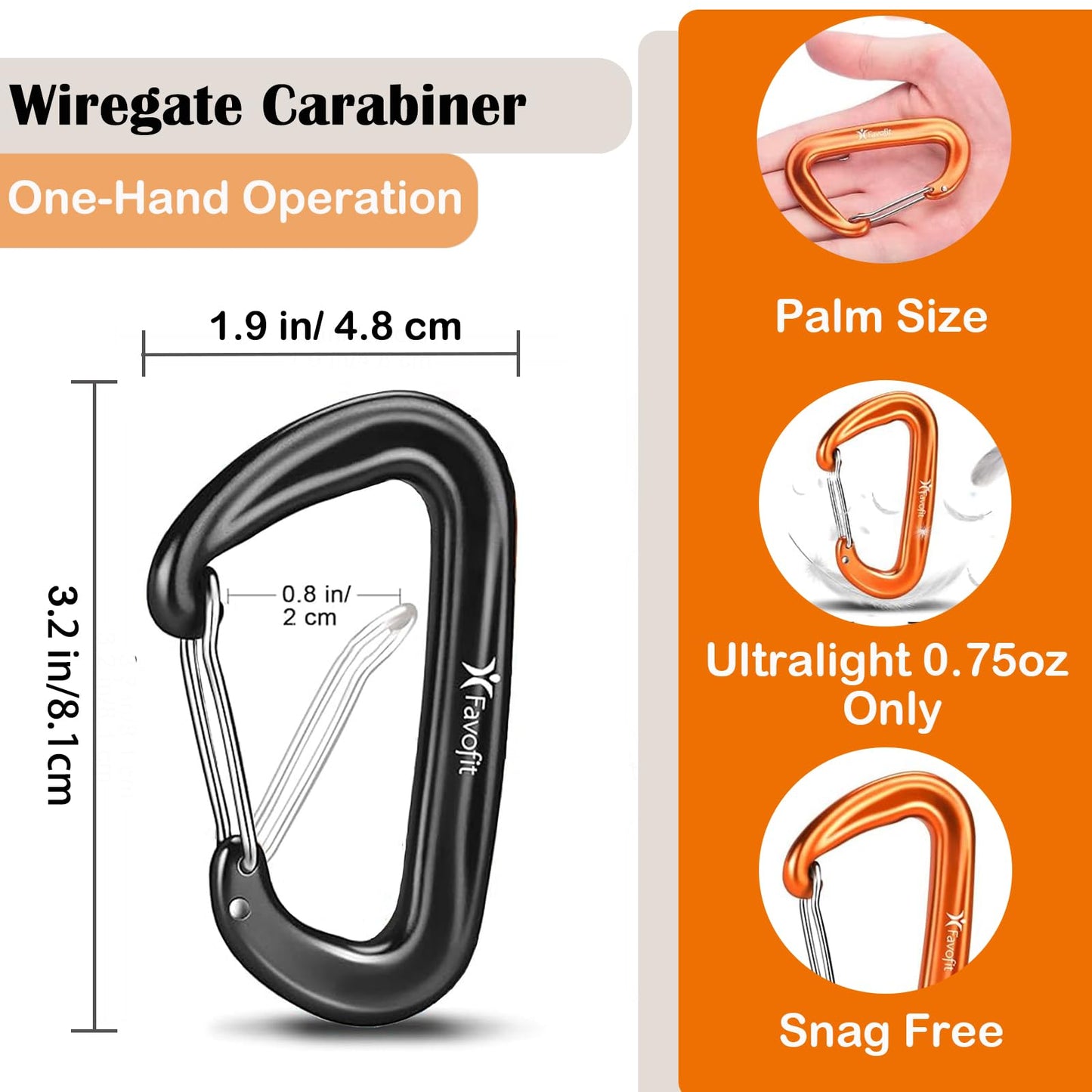 Schwerlast Alu Karabinerhaken Schlüsselanhänger Karabiner - Favofit 12KN (1224 kg) Karabiner Groß für Hängematte Outdoor Camping - Ultraleicht Klein D-Ring für Schlüssel Hundeleine