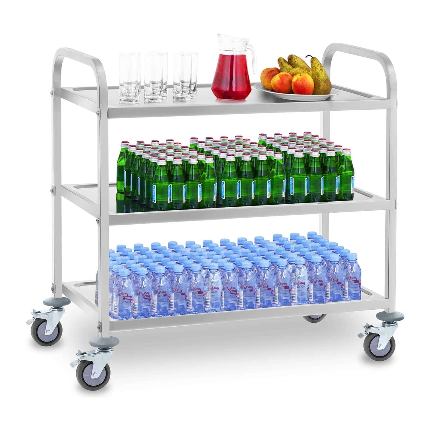 Royal Catering RCSW-6.2 Servierwagen Edelstahl 3 Böden Küchenwagen mit Rollen Edelstahlwagen