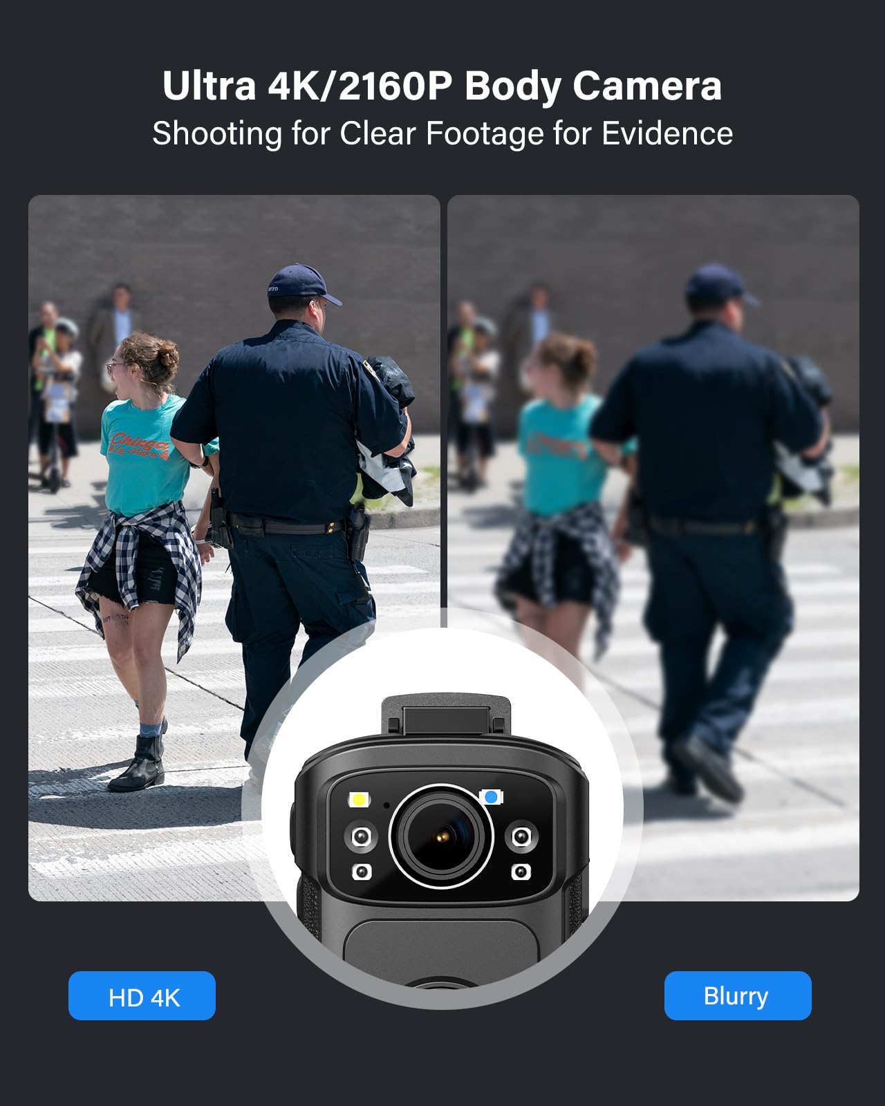 BOBLOV B4K5 4K Body Worn Camera Body Camera with Large 3400mAh for 11Hrs Video Recording, Inter 128GB Camcorder with Night Vision, Charging Dock, for Walking, Traveling, Police Strafverfolgung