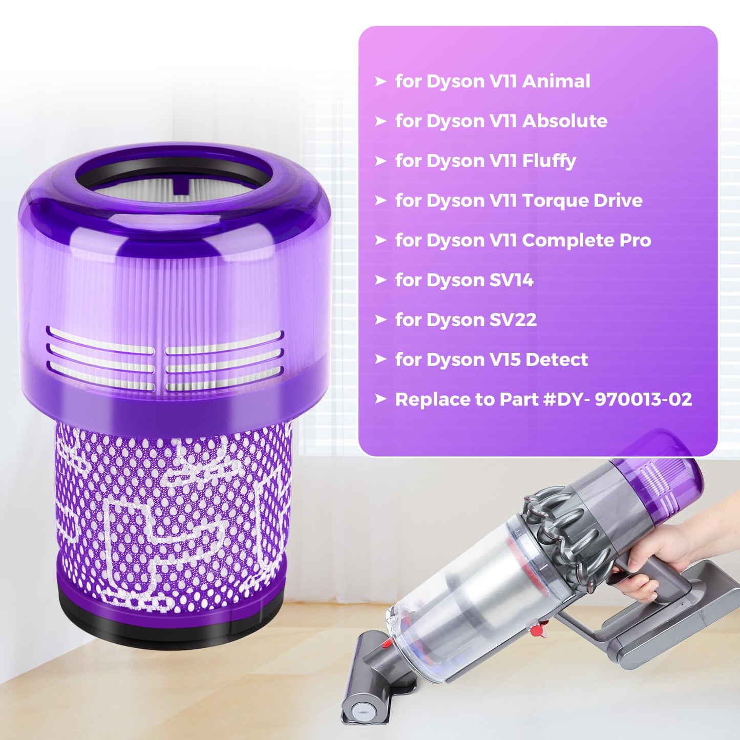 Smyidel Filter für Dyson V11, 3 Pack Vakuumfilter Ersatz für Dyson V11 V15 SV14 SV17 SV22 Detect Animal Absolute Extra Pro Torque Drive Akku Staubsauger, Ersetzen Sie # 970013-02(V11)