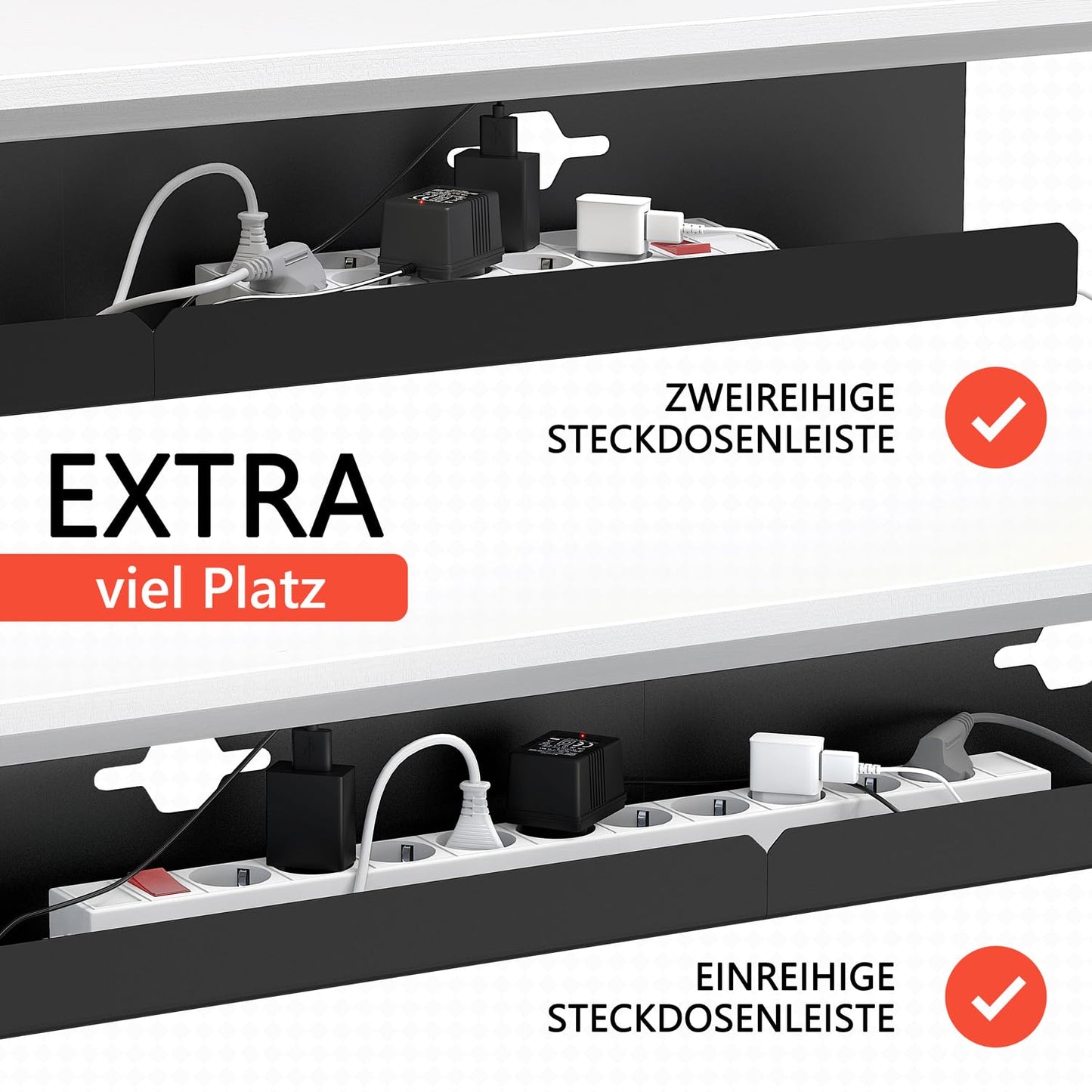 iVengo® XL Kabelkanal Schreibtisch TÜV-geprüft [2x50cm] für ideales Kabelmanagement Schreibtisch - geräumige Kabelführung Schreibtisch [2er Set] - robuste & smarte Kabelwanne Schreibtisch - Schwarz