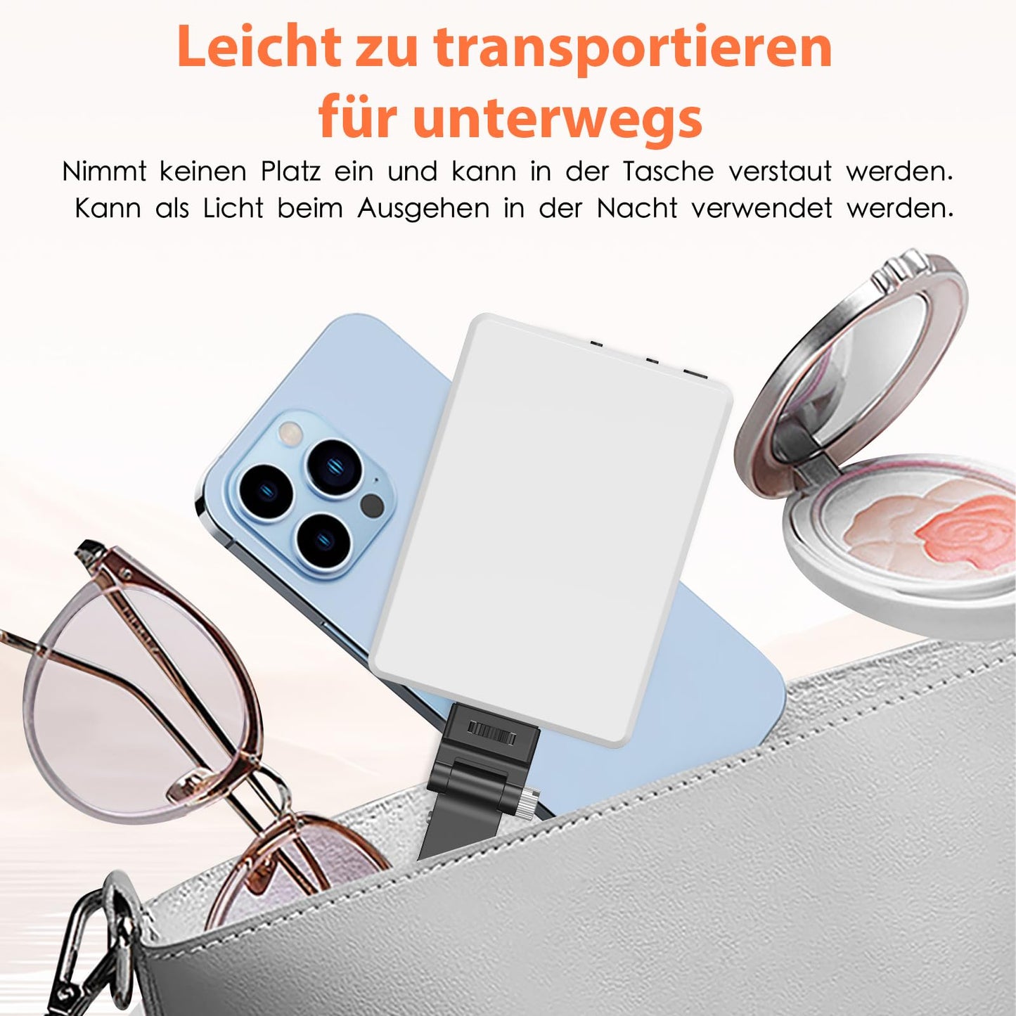 TONEOF Selfie Licht Handy, 60LED Wiederaufladbares Videolicht mit Clip&Zwei 1/4" Schraubenlöchern, 2500K–9000K 3 Lichtmodi, Tragbares Foto Licht für Handy/Laptop/Tablet-Schwarz