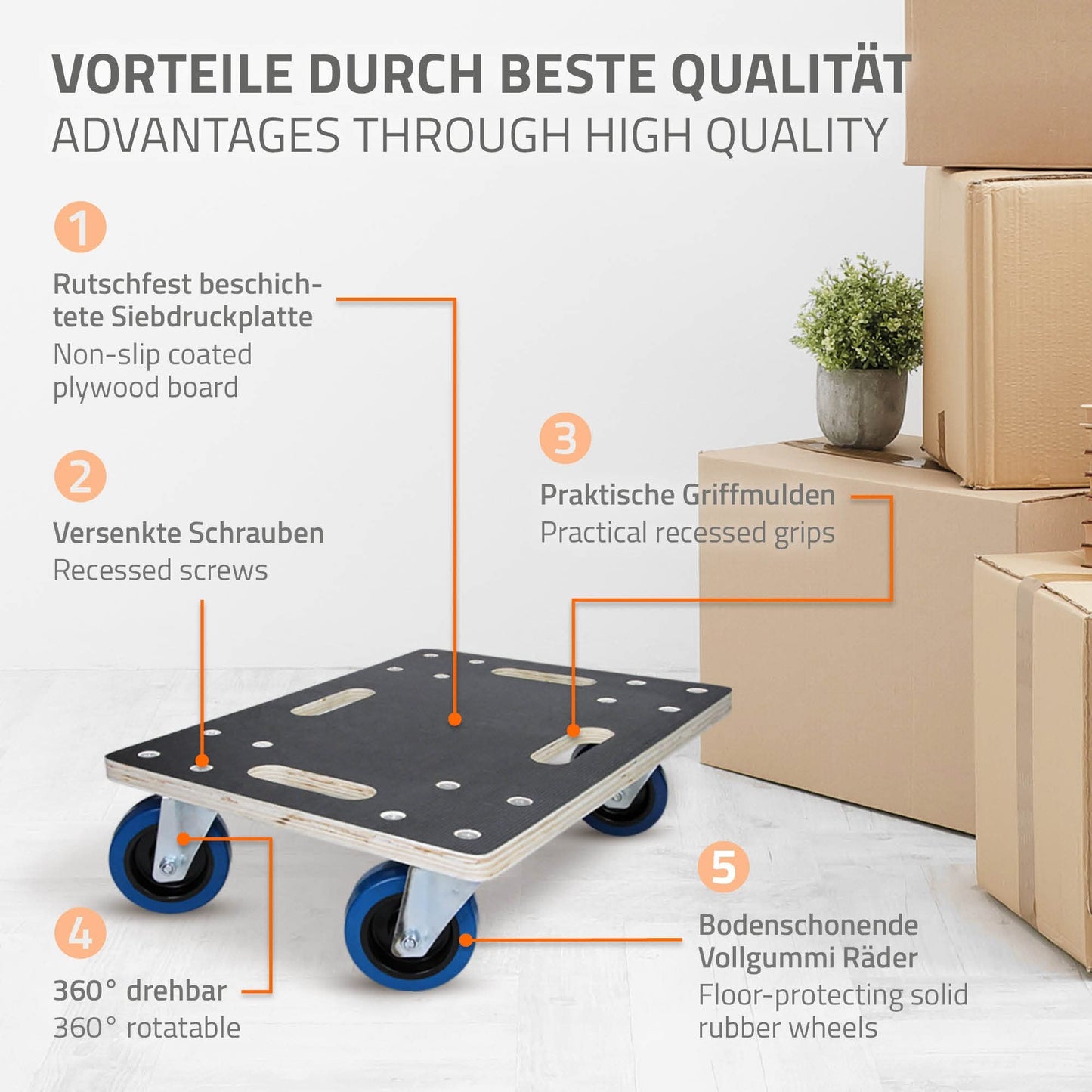 ECD Germany 2er Set Transportroller 35x50 cm bis 800 kg Siebdruckplatte, PP-Räder, Transporthilfe für Umzug, Rollbrett Möbelroller Möbel-Transport Möbelhund Rollwagen Roller Transporter Transportwagen