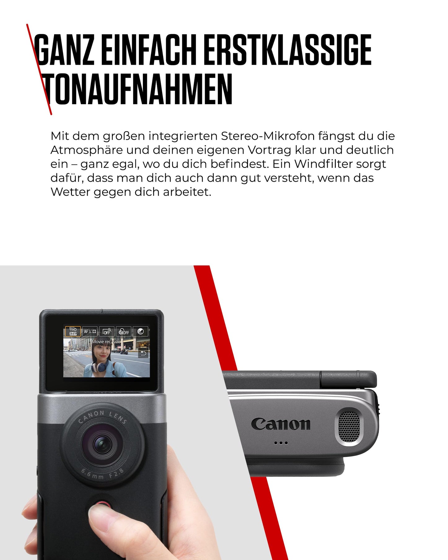 Canon PowerShot V10 Vlogging Starter Kit Kompaktkamera Digitalkamera silber (Weitwinkel Objektiv, 4k Kamera Videokamera, klappbares Touch-Display, Stereo-Mikrofon, Stativ, Streaming, Content Creation)