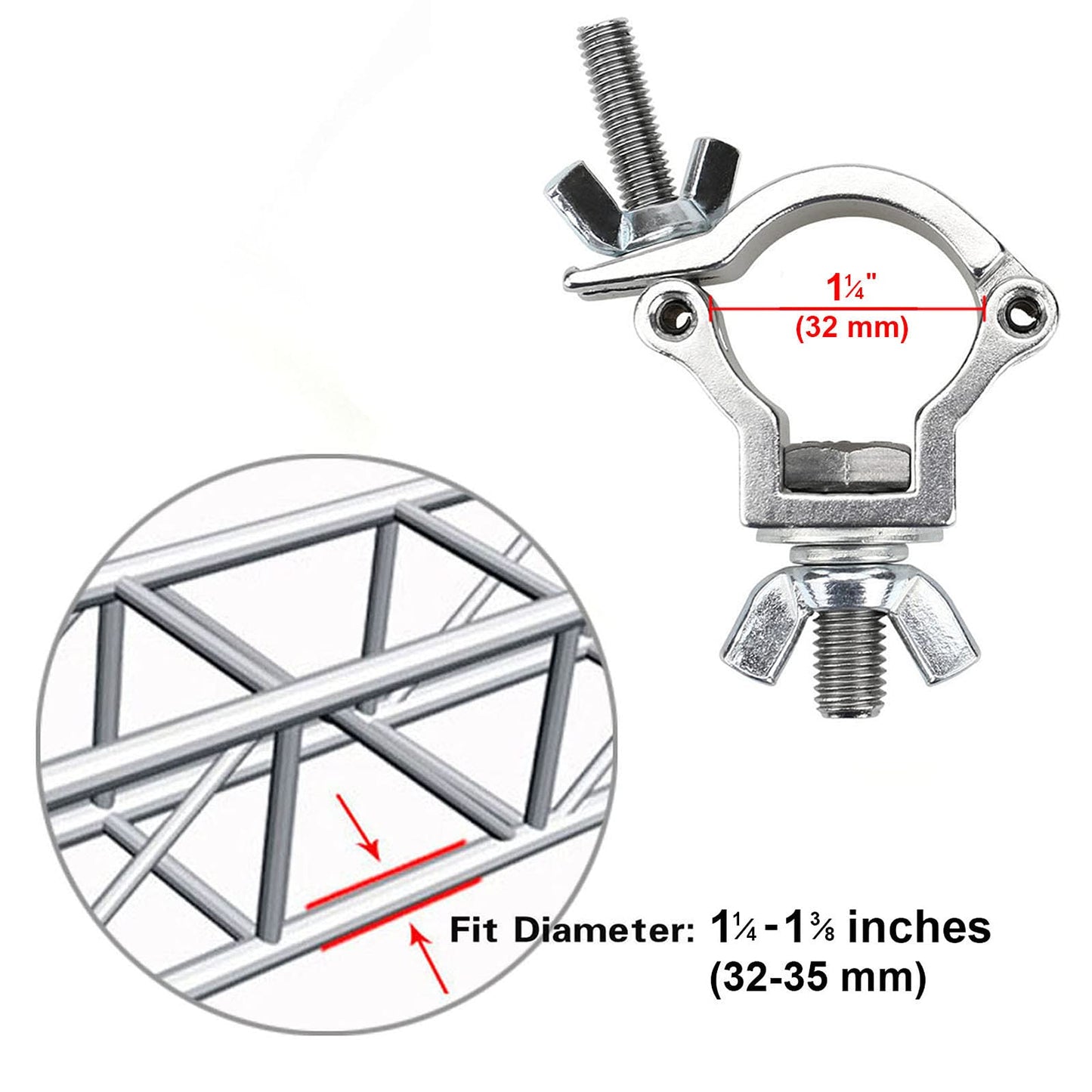 TSSS 10 Stk Mini Alulegierung Haken Traversen Last tragen 75 KG/ 165 lB für Par Scheinwerfer Bühnenbeleuchtung Partylicht Beleuchtung Zubehör,Fit Rohr 32-35mm,Gewindebolzen DIA 9.6mm