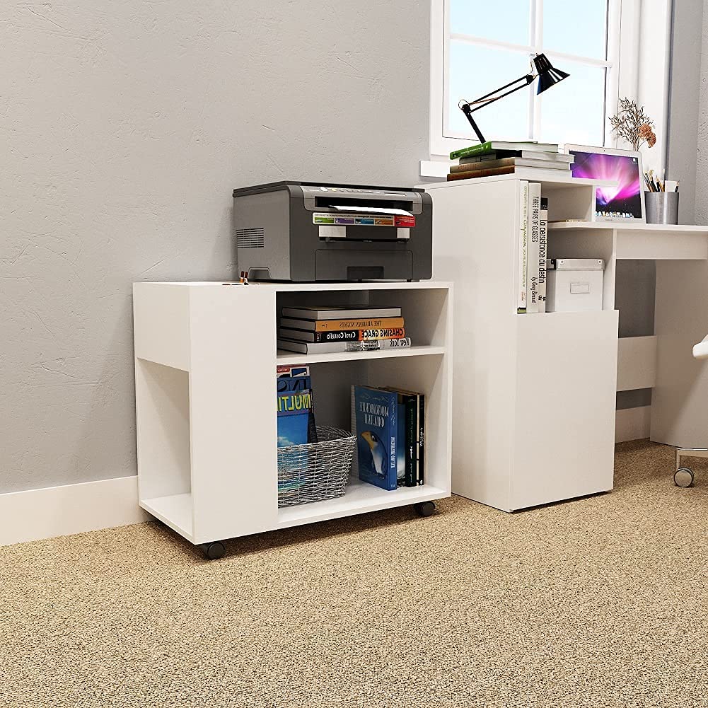 Mondeer Aktenschrank, Büroschrank mit Verstellbaren Trennwänden und Universalrädern Modern Einfach für Büro Arbeitszimmer Wohnzimmer, Weiß, 70 x 36 x 60 cm