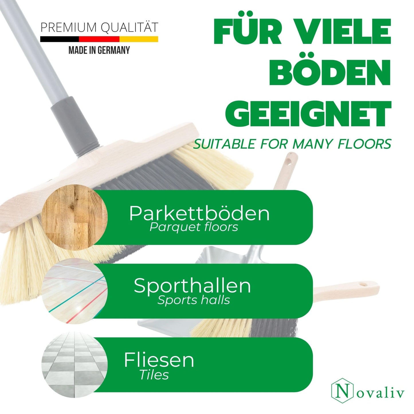 Novaliv Zimmerbesen mit Stiel FEINE KUNSTBORSTEN Besen weiche Borsten Schrankbesen mit Teleskopstiel und Handfeger Kehrblechgarnitur Metall Kehrblechbesen Handkehrset Feger und Kehrblech