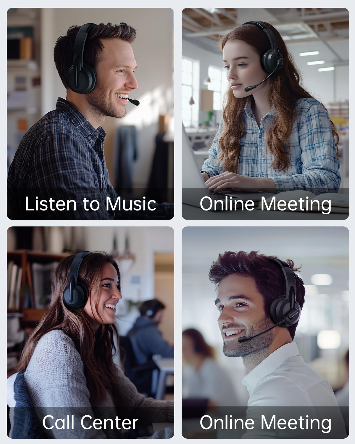 syndesmos Headset mit Mikrofon Bluetooth, Verstellbares Kopfband Headset PC, Unterstützt 2,4 G/Bluetooth V5.3/Kabelgebundene Verbindung, für Telefon, Tablette, CallCenter, Büro, Treffen, Geschäft