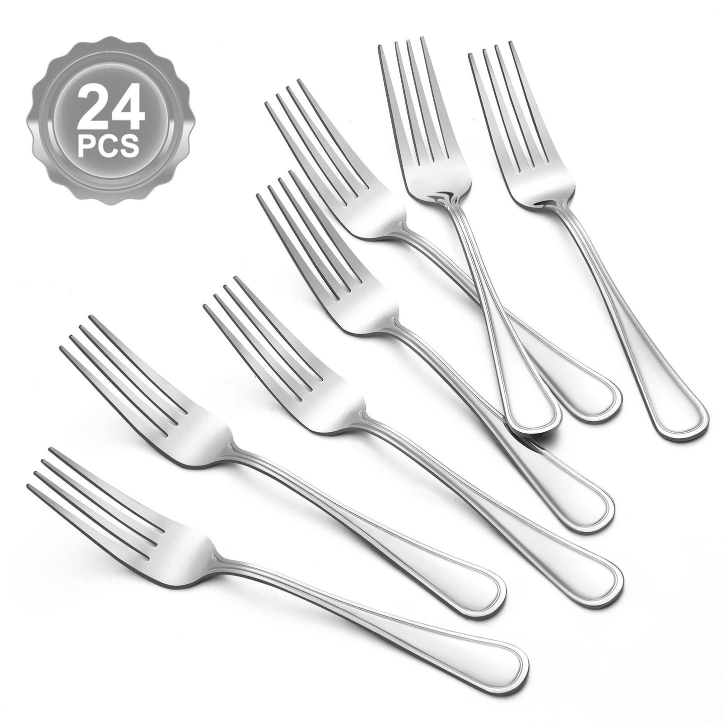 BEWOS Gabeln24 Stück, 7,9”(20cm) Gabeln Set, Edelstah Gabel, Tafelgabeln, Besteck Gabeln, Kuchengabeln Spiegelpoliert, Dessertgabeln Spülmaschinenfest, Tafelgabeln Geeignet für Haus, Restaurant, Hotel