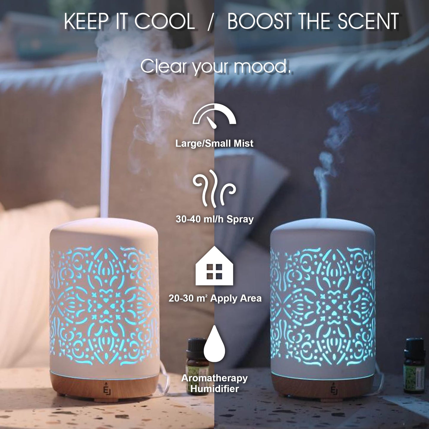 Earnest Living Smart WiFi Diffusor für ätherische Öle Keramik diffusor 250 ml mit Alexa Google Home App Telefonsteuerung LED und automatischer Abschaltung Büro-Luftbefeuchter Aromatherapie Weiß