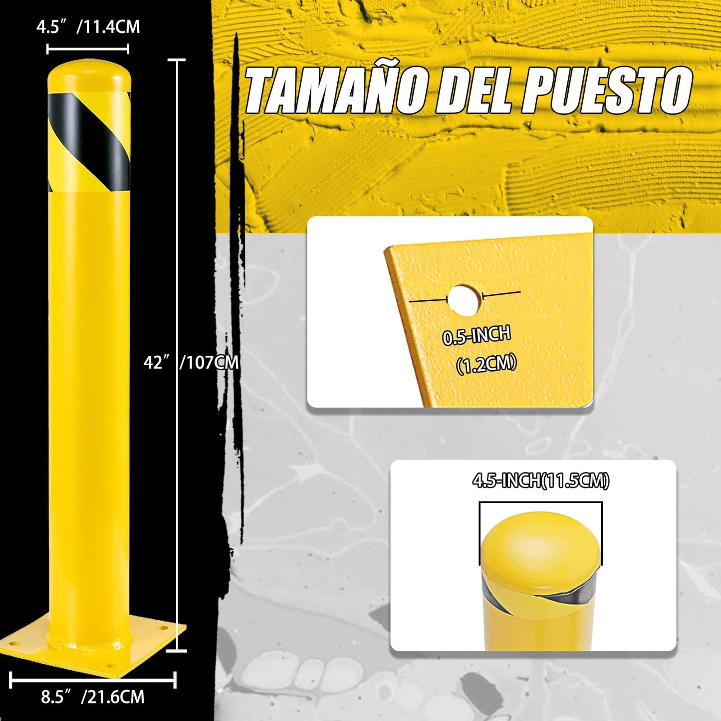 Absperrpfosten Poller, 107cm Pollerpfosten, Rammschutz-Poller für Parkplatz, Verstärkte metallisch parkplatzsperre, Gelb fahrbahnmarkierung leitpfosten für den Parkplatz (Φ11,4 cm,4pcs)