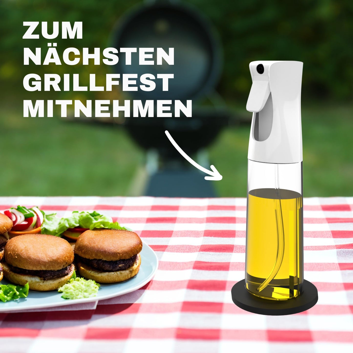 2 x 300ml ölsprüher für speiseöl + Trichter + 2 rutschfeste Halterungen | BPA-freies Kochspray für Öl, Essig, Soja, Zitrone