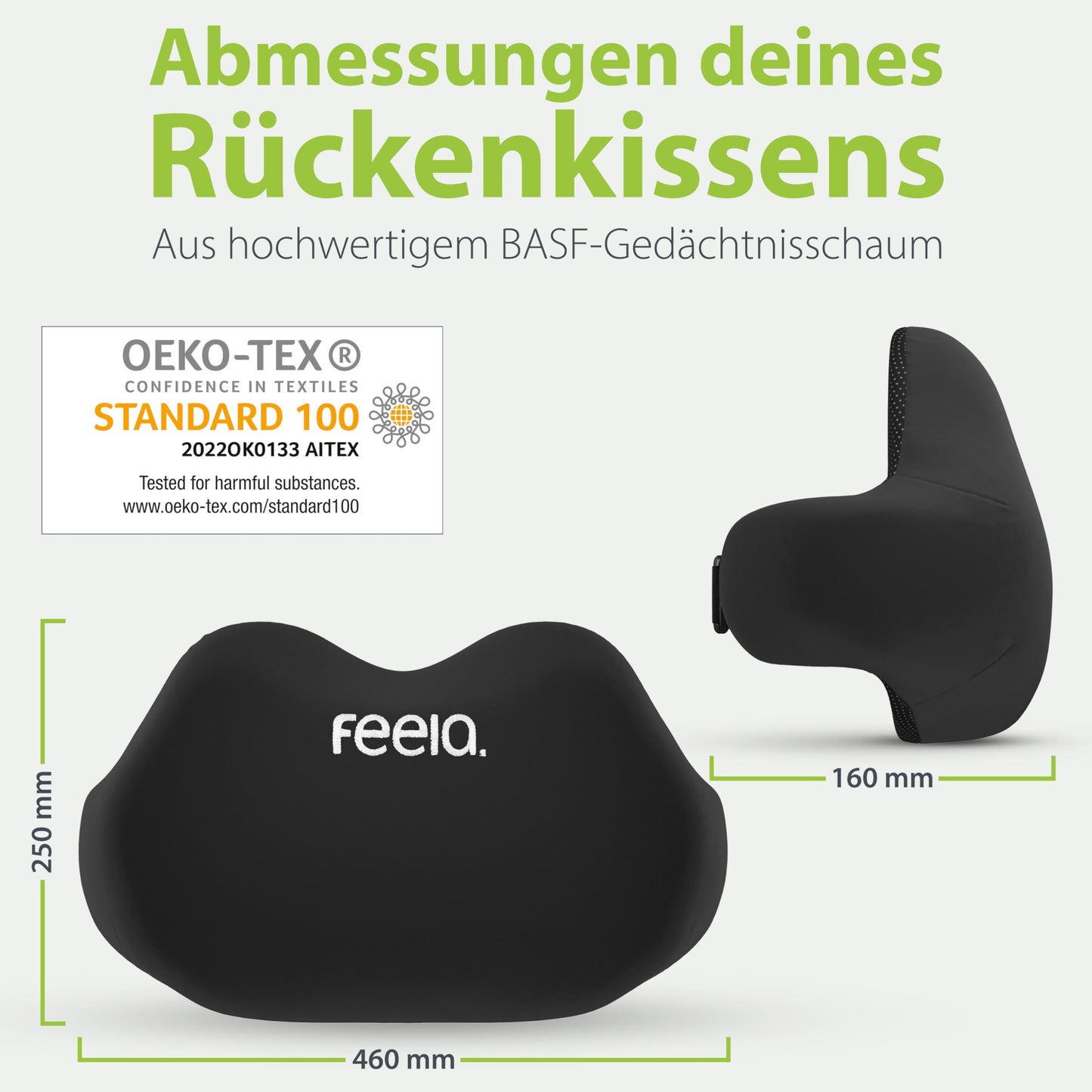 feela.® Ergonomisches Rückenkissen für Bürostuhl | Lendenkissen als Stuhlkissen für Zuhause, Büro oder Rückenstütze im Home-Office (Schwarz)