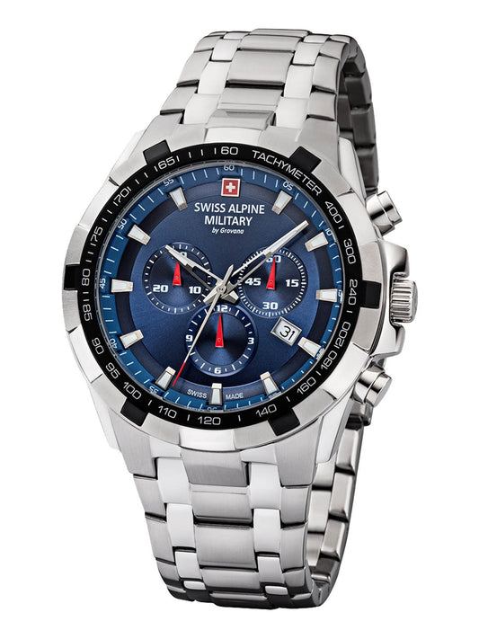 Swiss Alpine Military by Grovana Herrenuhr Chrono 10 ATM mit Edelstahlband 7043, Blau