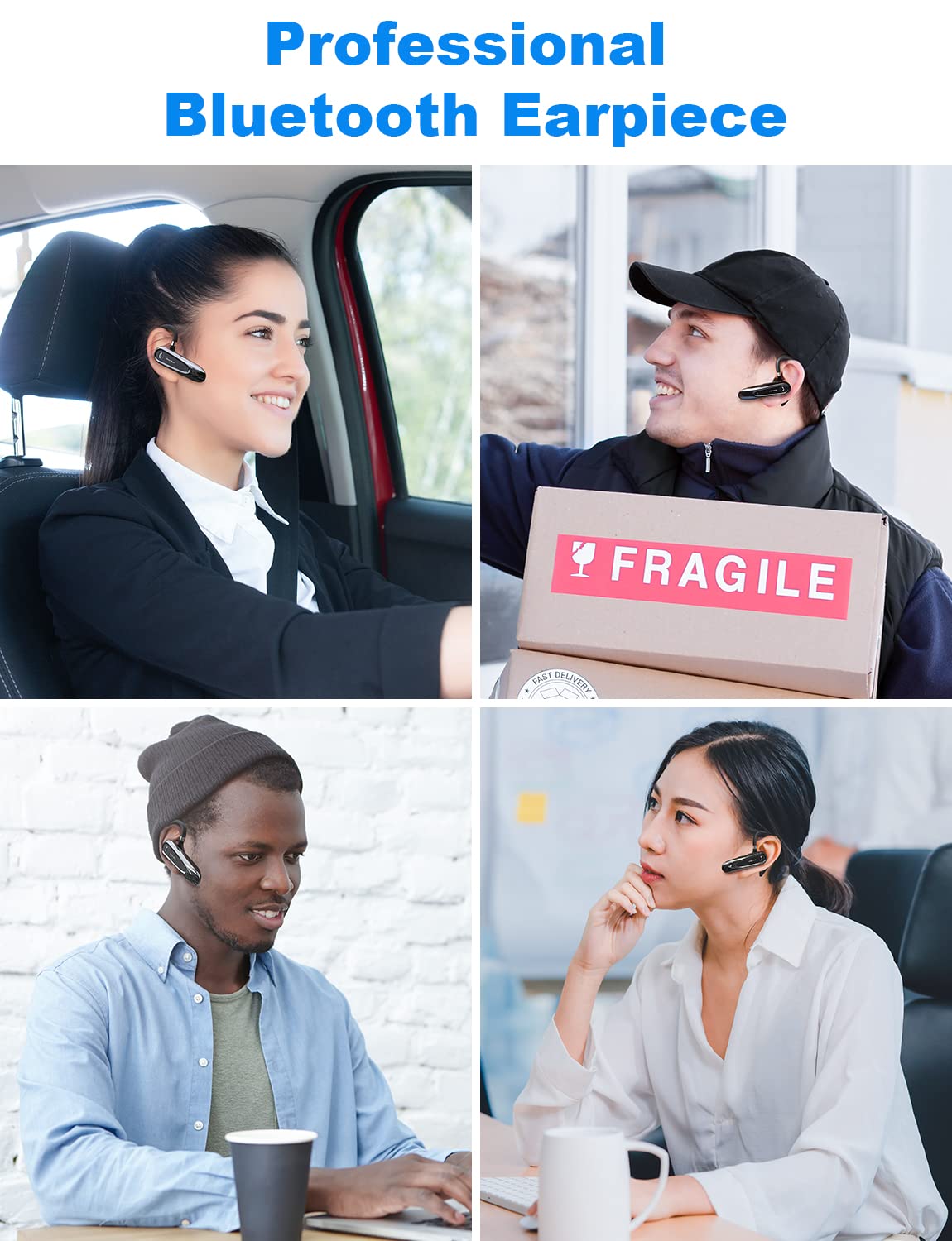 New bee Bluetooth Headset Wireless Freisprech Telefon mit Dual Mic V5.0 Freisprech-Bluetooth-Ohrhörer mit 20 Stunden Sprechzeit Mic Mute Zwei-Geräte-Verbindung für iPhone, Android und Laptop