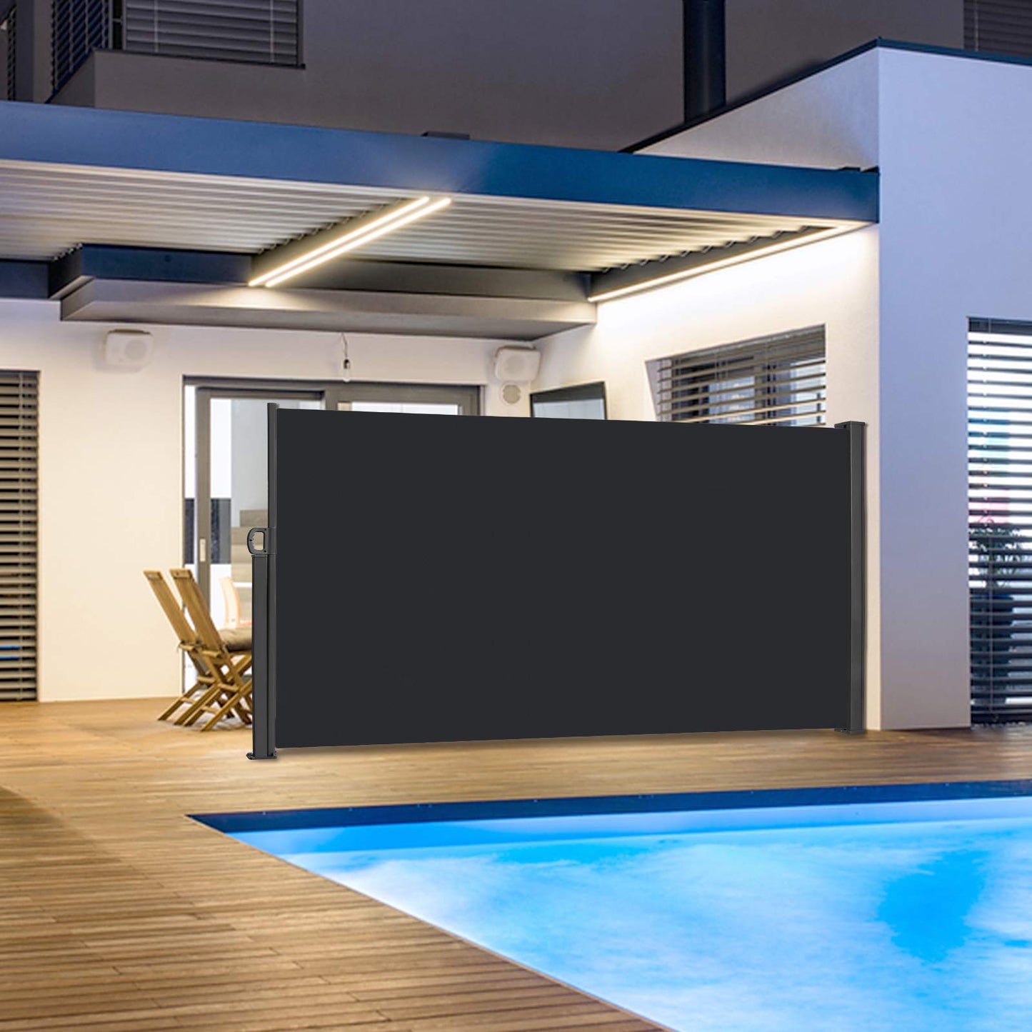 NAIZY Seitenmarkise 160x300cm Sichtschutz Balkon Ausziehbar Vertikalmarkise 100% Polyester & Alu Ständer Sichtschutzwand Blickdicht UV-Schutz Seitenrollo mit Griff für Balkon und Terrasse, Anthrazit
