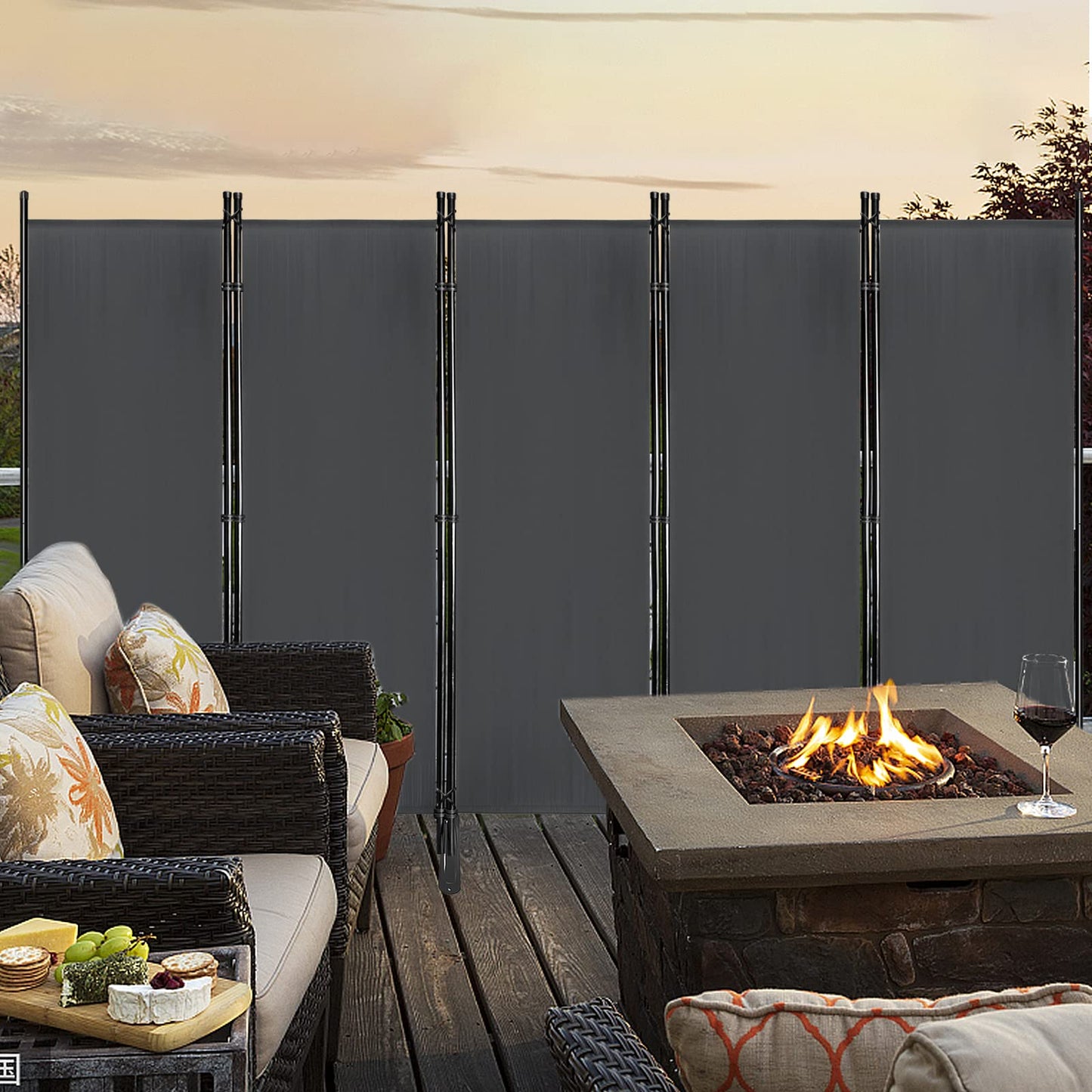 Froadp 280x180cm Klappbare Paravants mit Erdnägeln & Bändern Freistehend Stellwand Faltbare Umkleide Privatsphäre Raumteiler Windschutz Trennwand Sichtschutz Raumtrenner für Balkon Patio (Anthrazit)