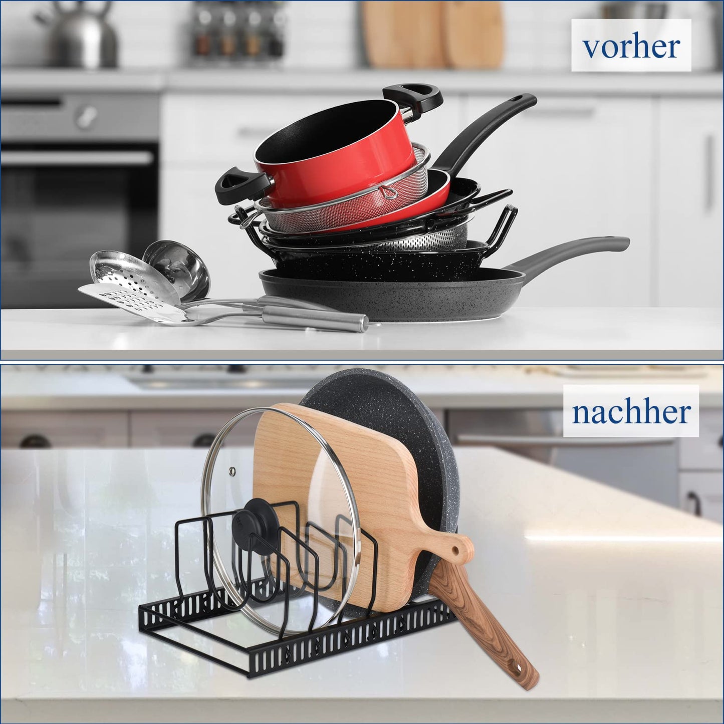 Toplife Topfdeckelhalter, Deckelhalter Schublade für Topfdeckel, Schneidebretter und Pfannen mit 7 verstellbaren Fächern, Topfdeckel Aufbewahrung, Schwarz